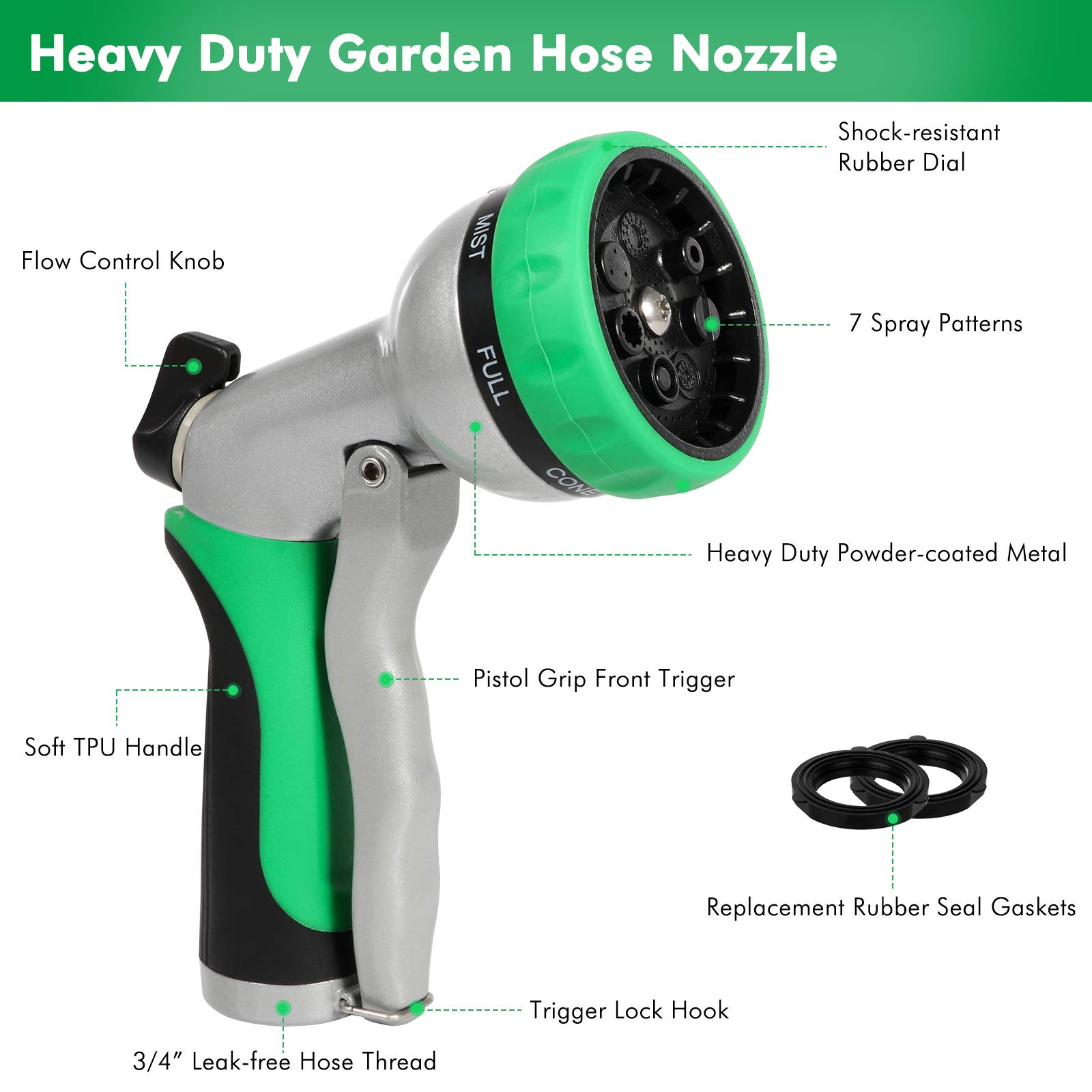 RESTMO Garden Hose Nozzle, Heavy Duty Metal Water Hose Sprayer, Ideal for Outdoor Lawn & Garden Watering, Car & Pet Washing 3