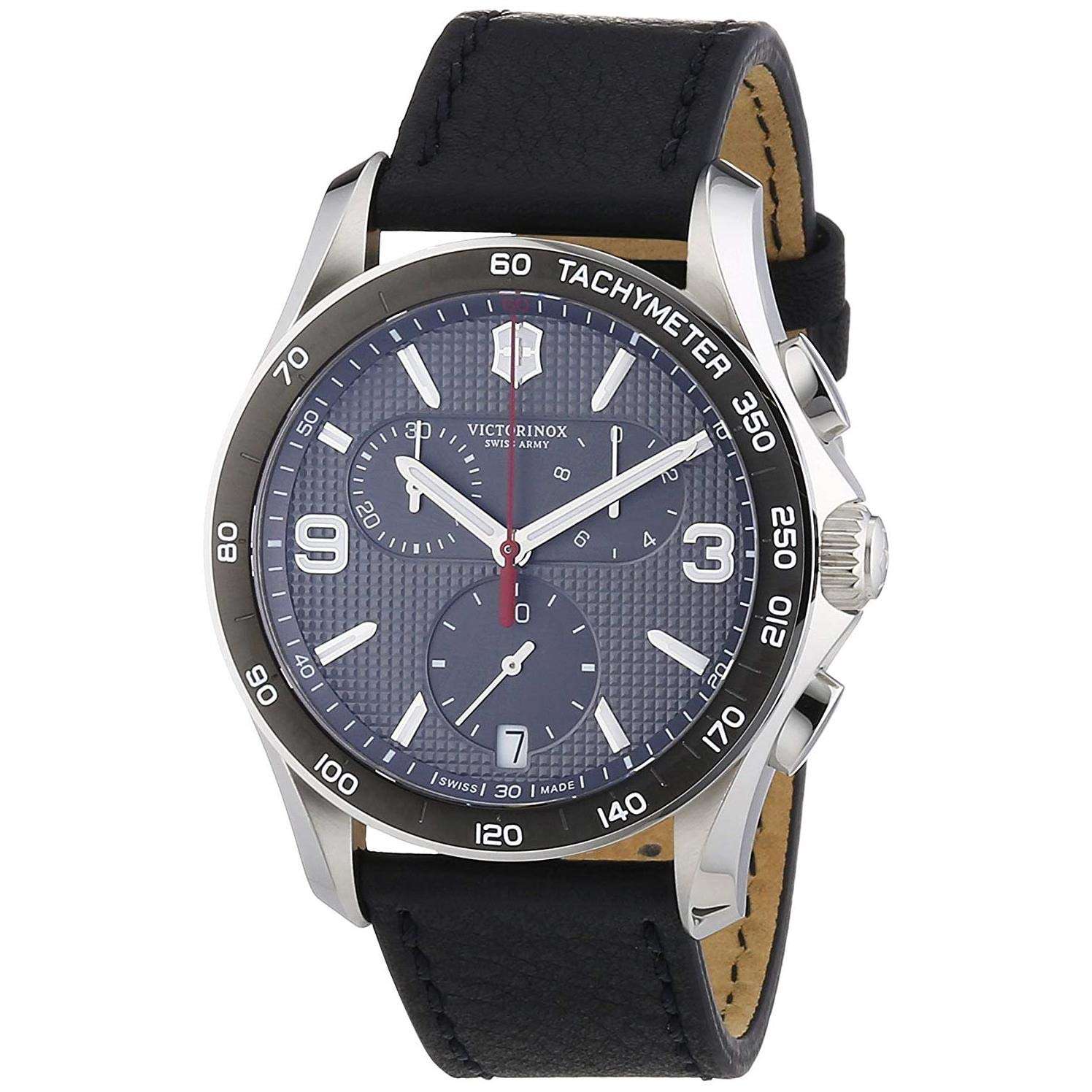 Victorinox Swiss Army Chrono Classic Leather Strap Slate Grey and Black Dial Men's Watch 2