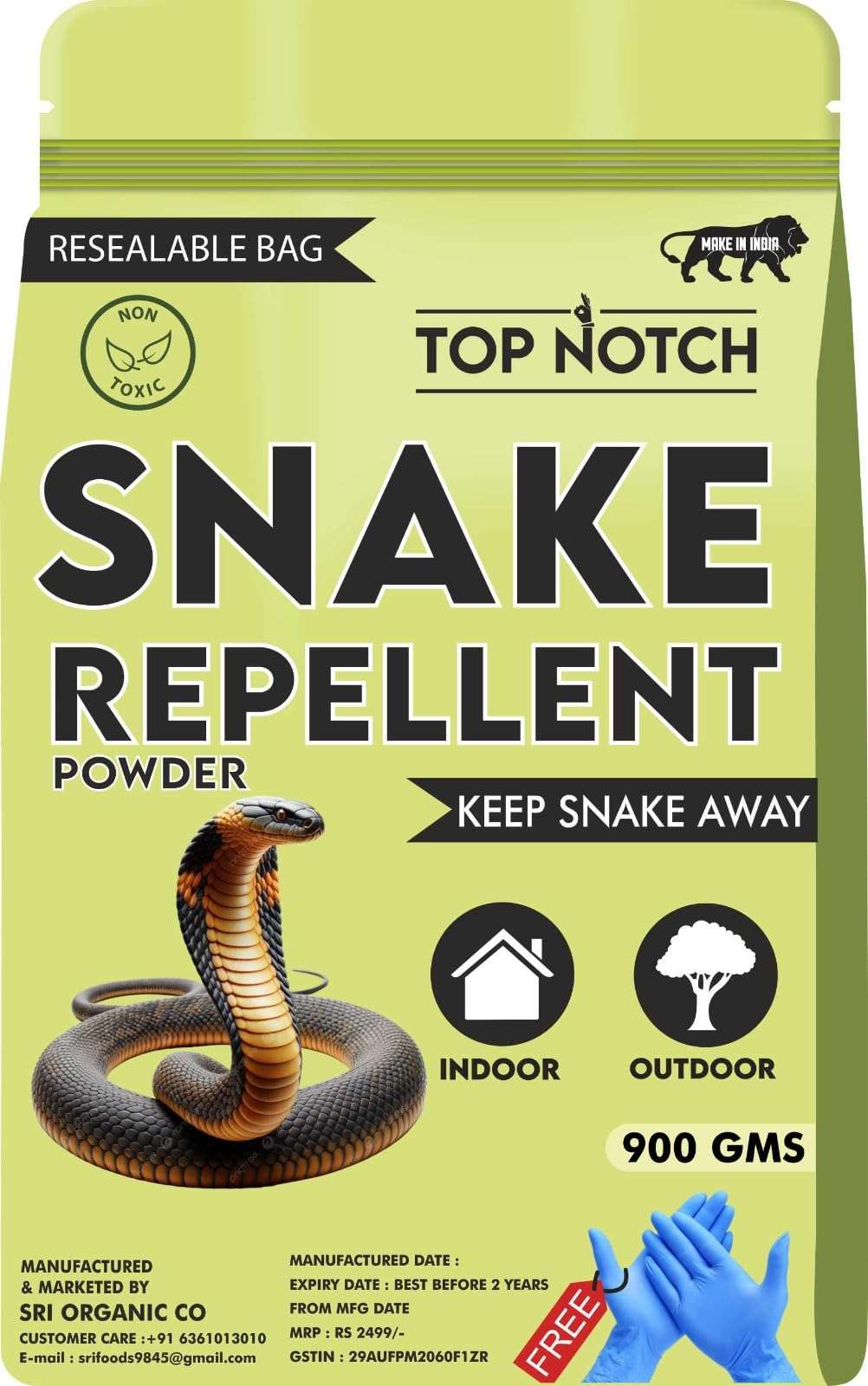 TOP NOTCH Snake Repellent Powder Most Powerful Instantly Effective With long Lasting Duration, Free Pair of Gloves With Product 1