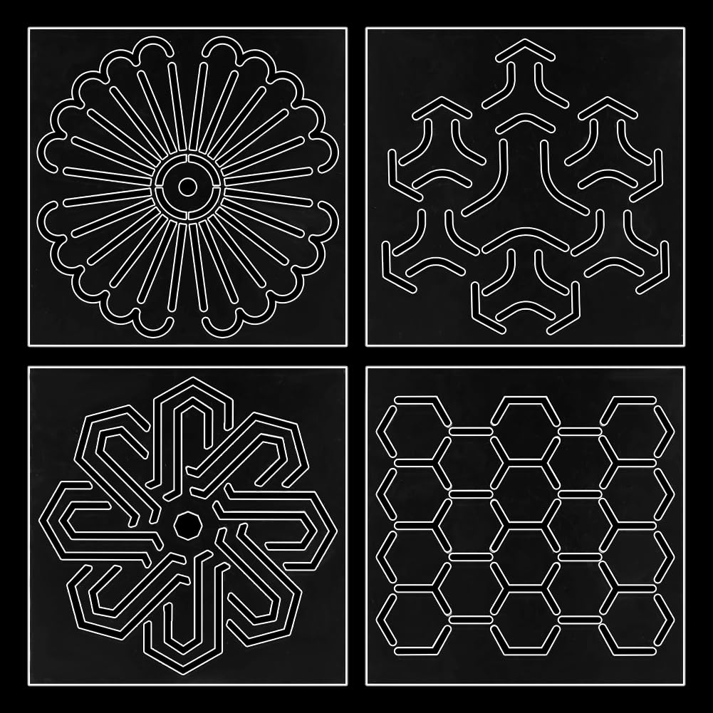 WEBEEDY 4 Styles Acrylic Sashiko Stencil Reusable Tree,Hexagon,Windmill,Clover Sashiko Pattern Template for Adults Beginners Drawing Line Template for Hand Quilting Embroidery,12x12x0.2cm/4.7x4.7x0.1