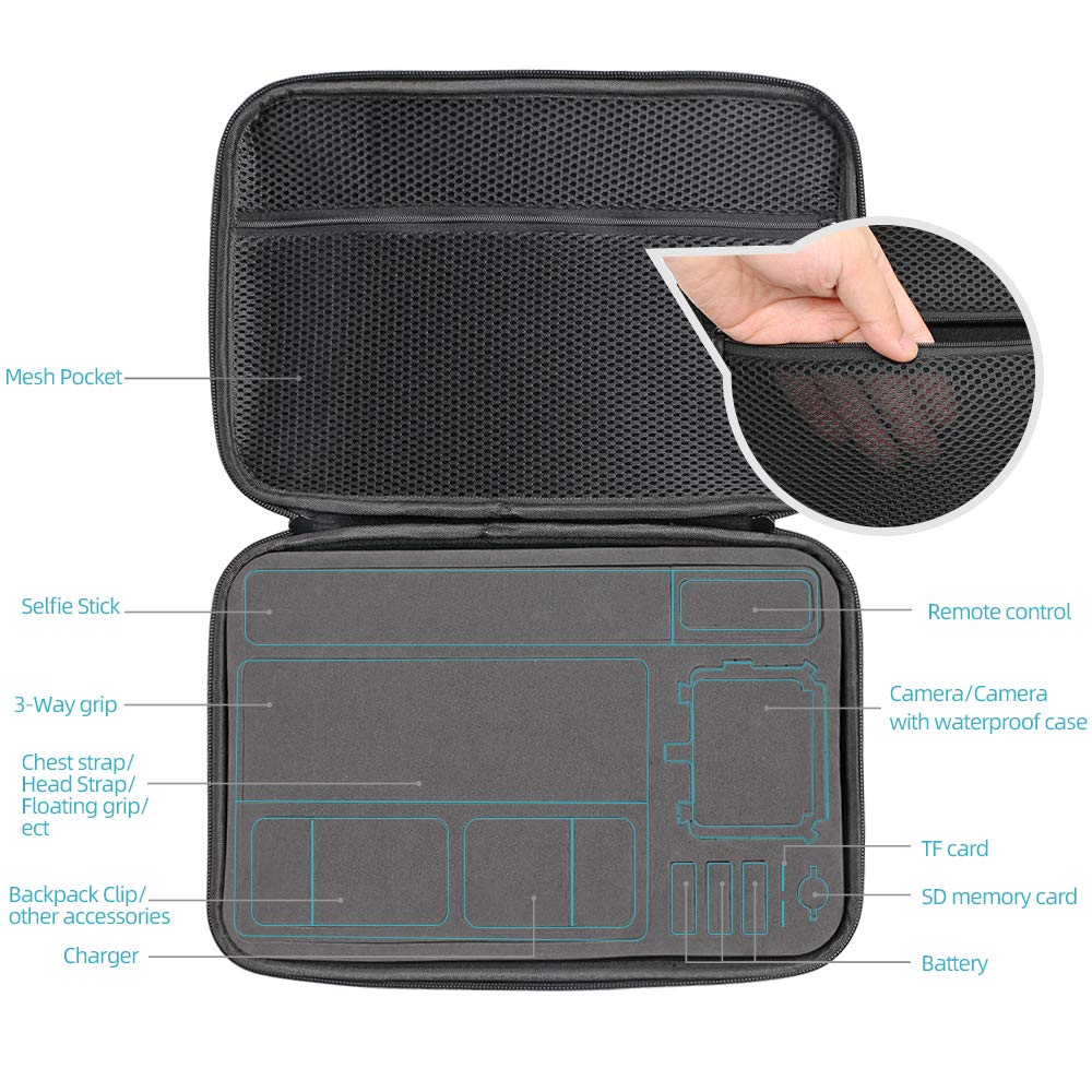 SUREWO Surface-Waterproof Carrying Case Compatible with GoPro Hero 13/12/11/10/9/8/7/(2018)/6/5 Black,DJI osmo action,AKASO/Campark/YI Action Camera and More (Large) 2
