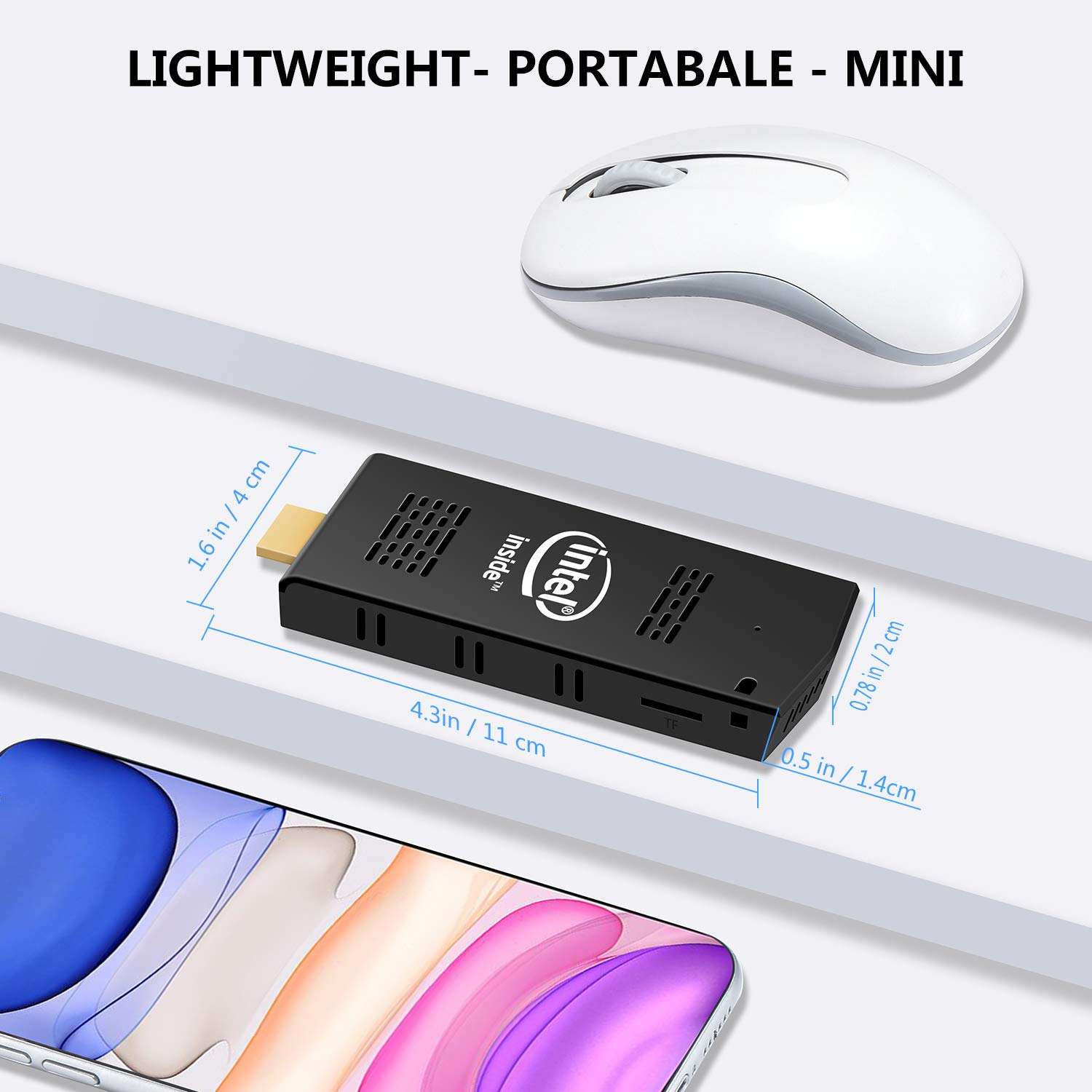 AKLWY Mini PC Stick Pocket PC with Intel Atom Z8350 & Windows 10 Pro 4GB RAM 64GB ROM Support Auto-On After Power Failure,Support 4K HD,Dual Band WiFi 2.4G/5G, BT 4.2 6