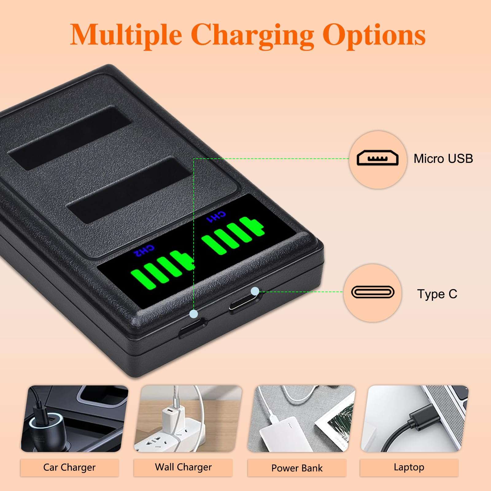 Pickle Power EN-EL12 Battery and LED Display Charger for Nikon S9900 S9700 S9500 S9300 S8200 S8100 S6300 S6200 S6100 S6000 AW130 AW120 AW100 B600 A1000 and More 5
