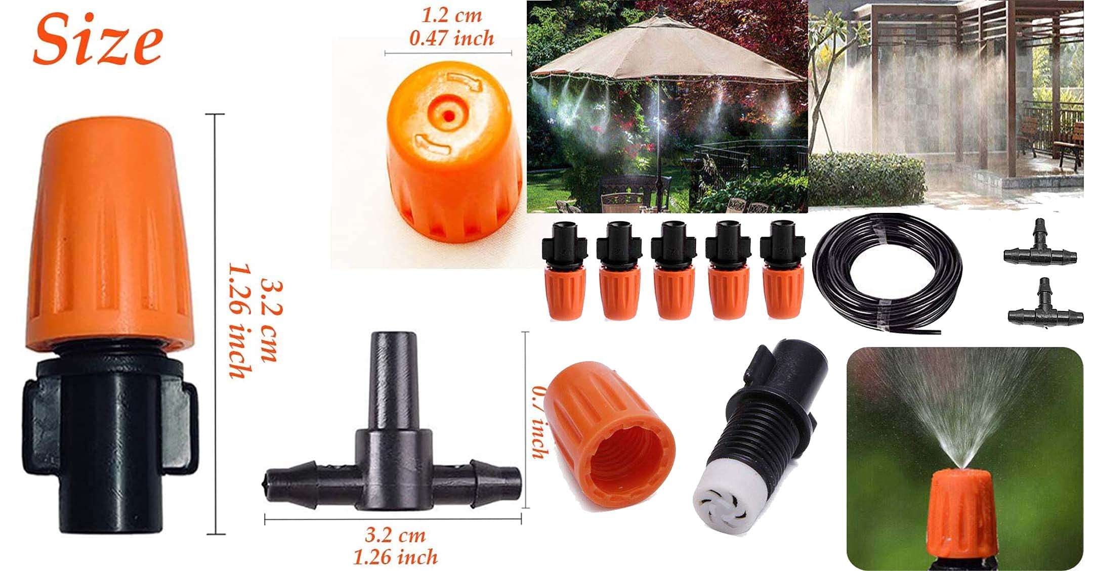 DIY Crafts 25 Pcs Only Orange Mist Nozzle For Fan Micro System, Plastic Misting Spray Nozzle Mist Fan Mist Kit Set Garden Flower Sprayer Cooling Watering Lawn (25 Pcs, Only Orange Mist Nozzle+T/Tee) 5