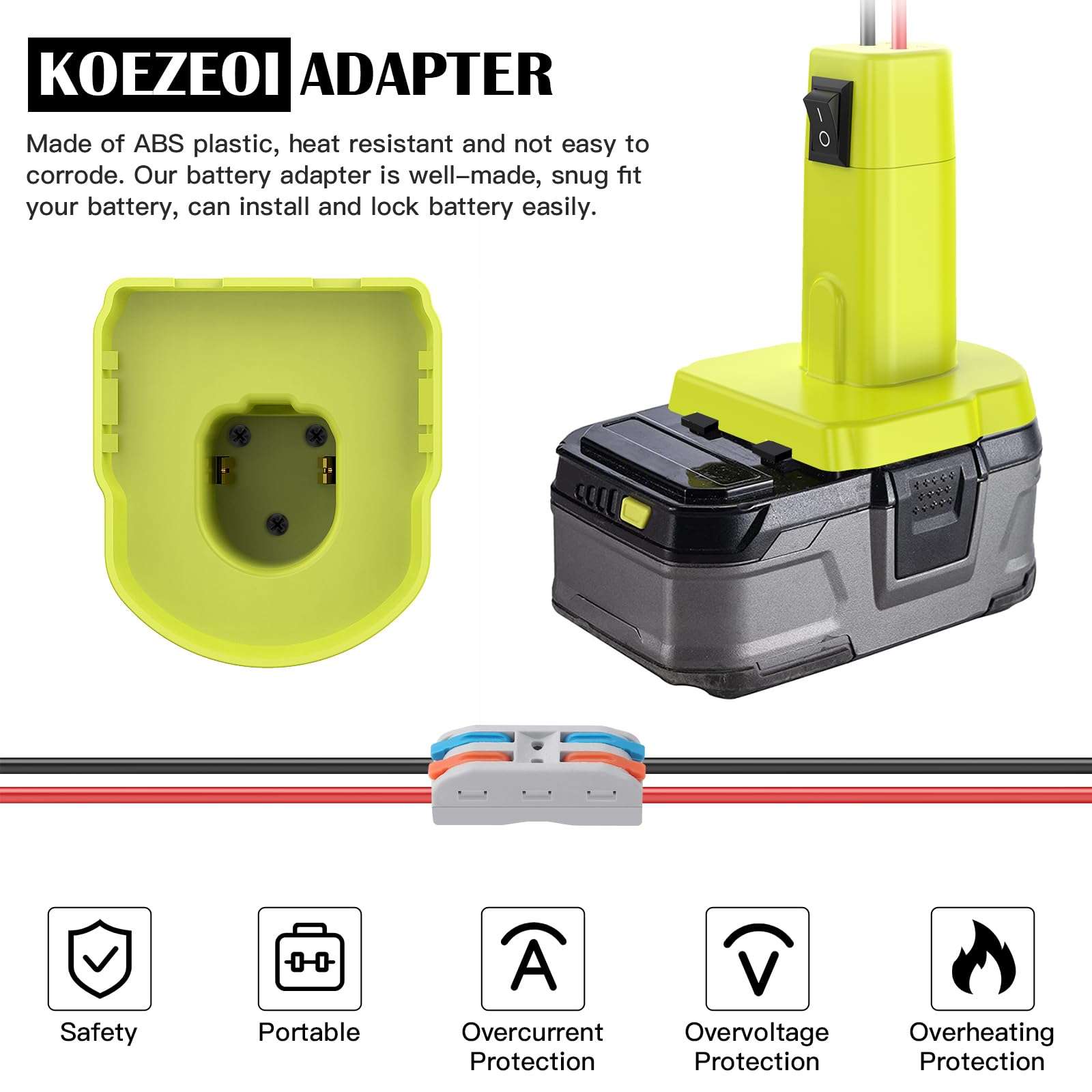 KOEZEOI 2 Packs Power Wheel Adapter for Ryobi 18V Battery Adapter Power Wheel Battery Converter Kit with Fuse & Switch & Wire Terminals 12AWG Wire for DIY Ride On Truck and Rc Toys 6