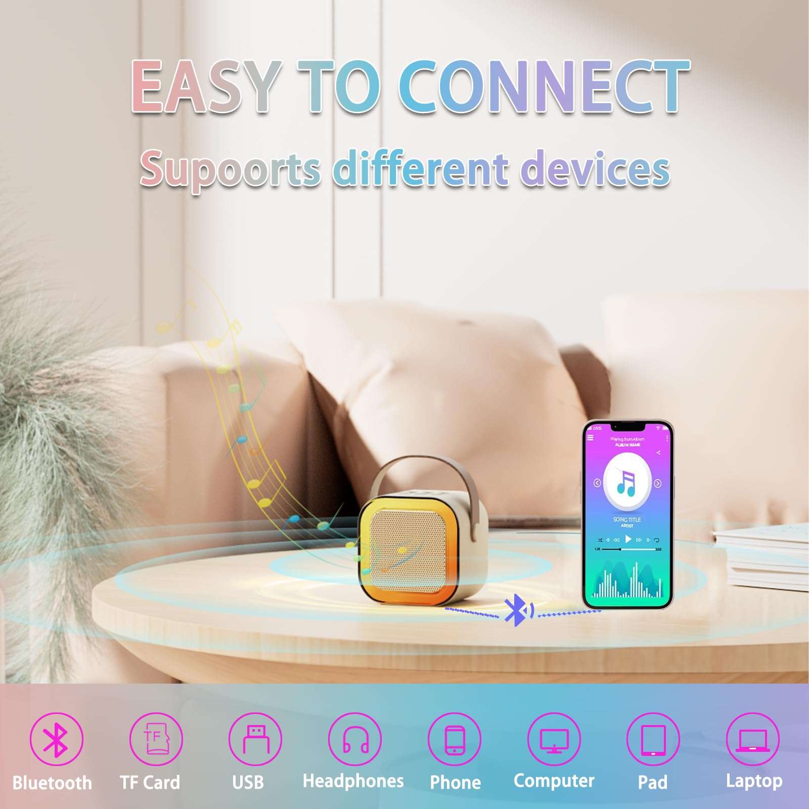 Mini Karaoke Machine for Kids Adults, Portable Bluetooth Karaoke Speaker with 2 Wireless Microphones, Ideal Gifts for Girls Boys Age 4-12+, Perfect for Birthday Parties, Home, Outdoor 4