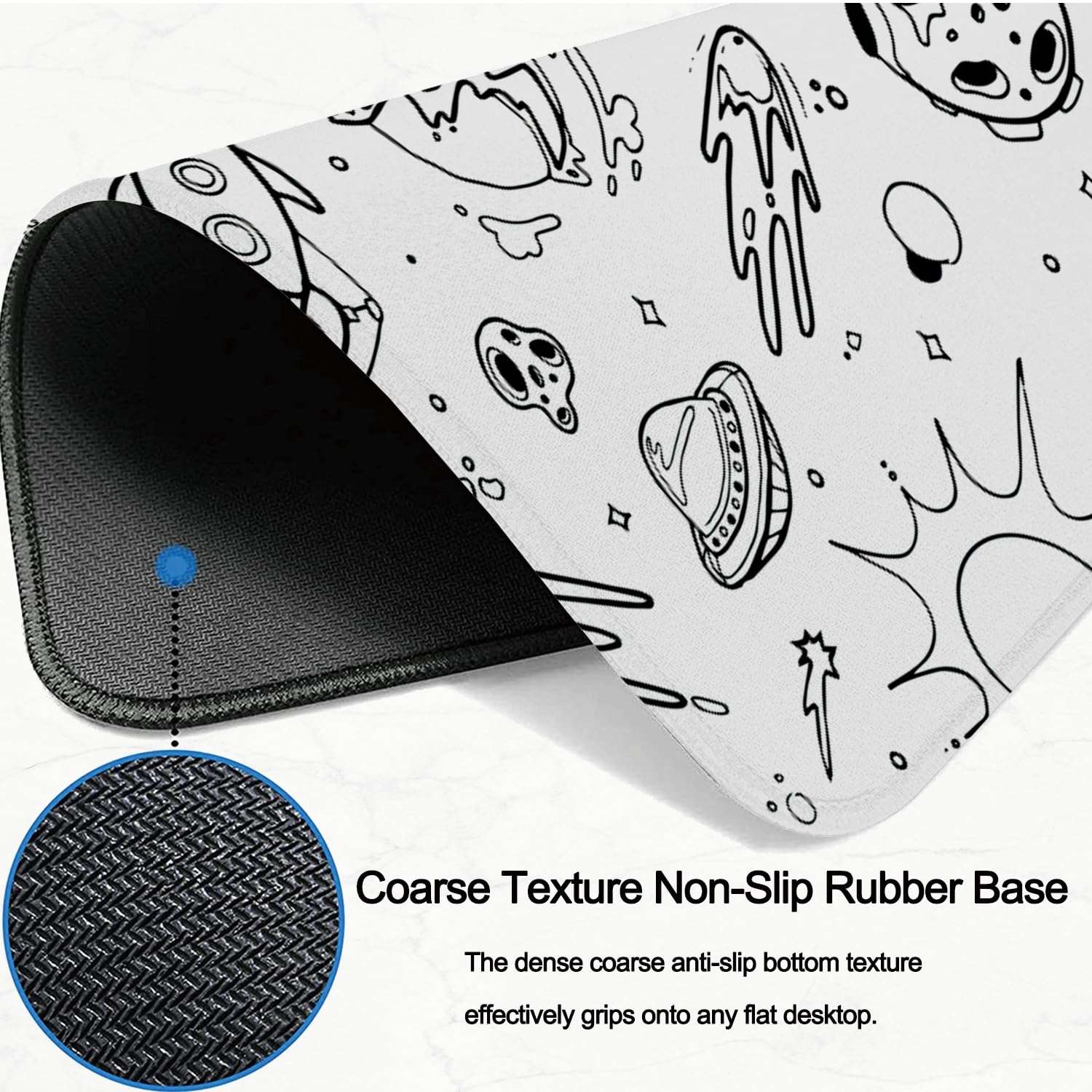 llsxi White Extended Mouse Pads 31.5x11.8inch Large Desk Mat with Stitched Edges,Non-Slip Rubber Base Gaming Mouse Mat for Office,Big Computer Keyboard Desk Pad XL(Astronauts and Spacecraft) 6