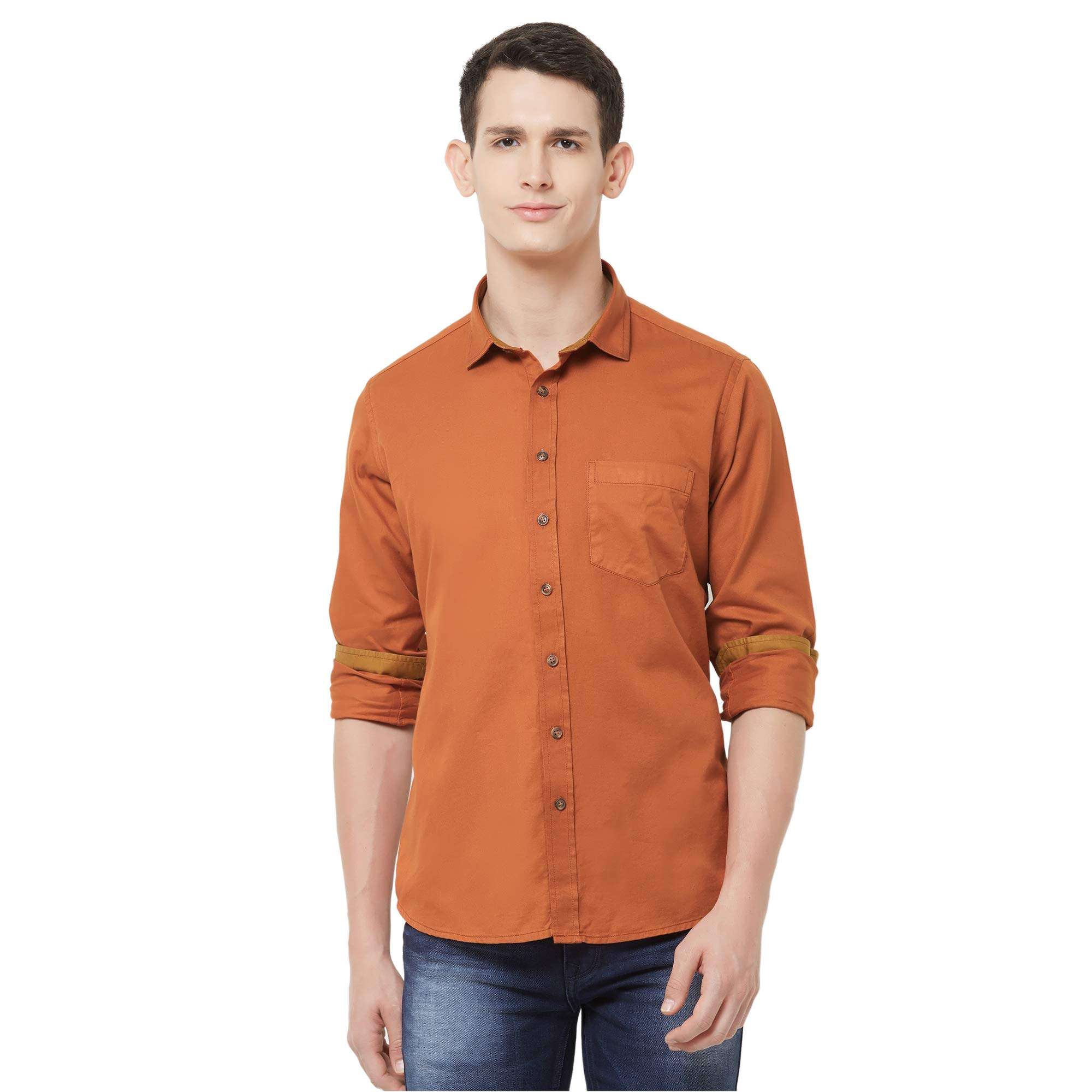EVOQ Men's Plain Regular fit Casual Shirt (Rustic-Intense_XXL_Rust XX-Large) 1