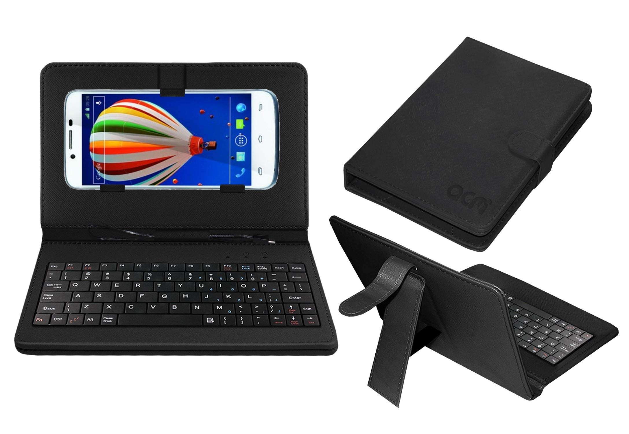 Acm Keyboard Case Compatible with Lava Xolo Q1000 Mobile Flip Cover Stand Plug & Play Device for Study & Gaming Black 1