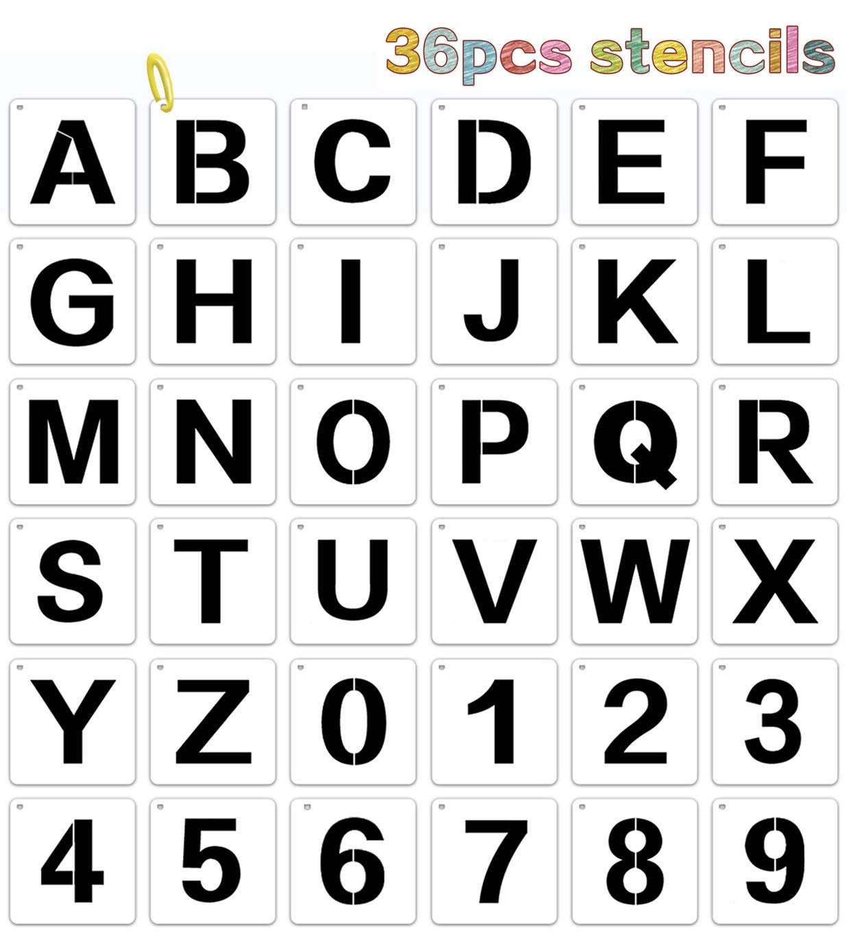 Alphabet and Number Stencils Set,Letter and Number Stencils for Painting on Wood,Reusable Font Templates for Home Craft Decor, Scrabble Letters Wall Decor，DIY Projects Art and Craft(36pcs) 1