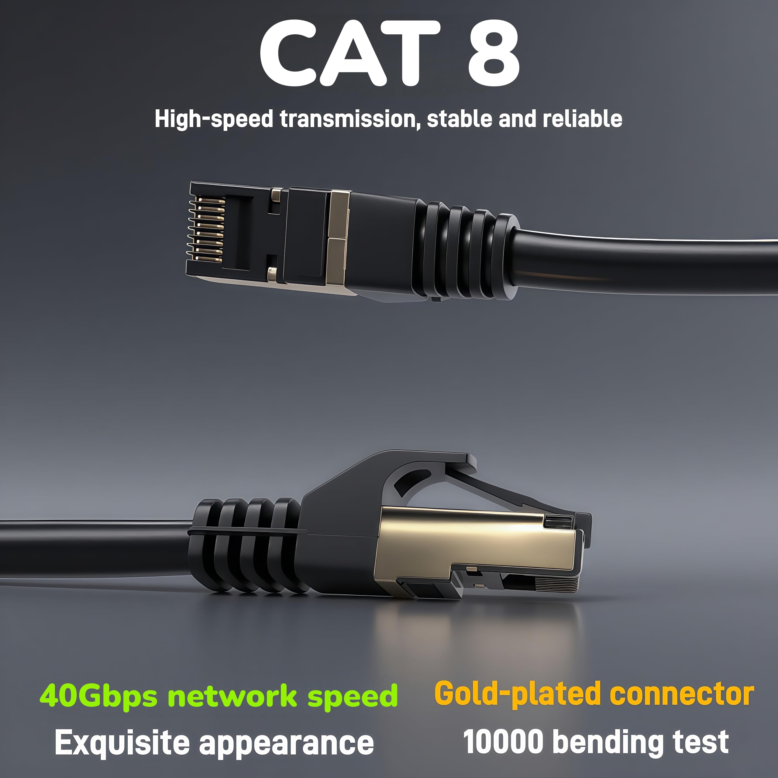 Cat 8 Ethernet Cable （6FT-50FT） 26AWG Ethernet Cable - 2000MHz, Gold Plated RJ45. Heavy Duty, Weatherproof F/FTP, UV Resistant for Router, Modem, PC & Gaming (Indoor/Outdoor) (30FT-CAT8) 6