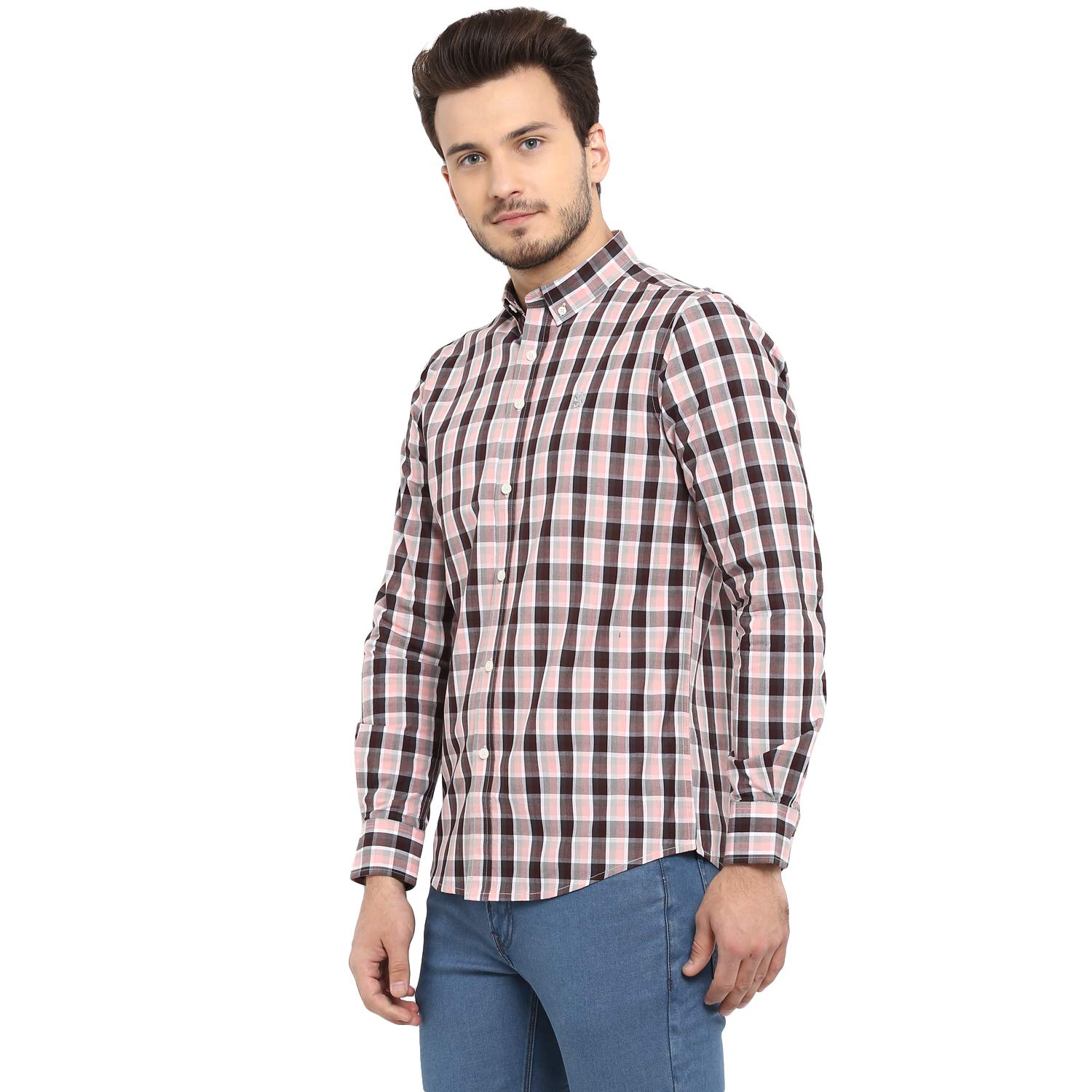 Red Tape Men's Checkered Regular Fit Casual Shirt (RFS0001A_Apricot Black L) 4
