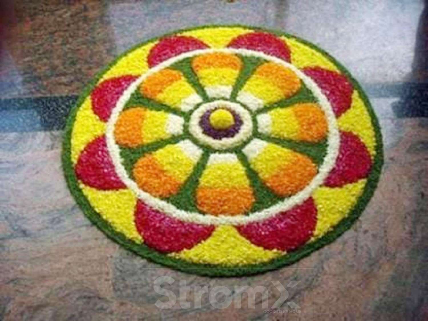 StromX Super Soft Microfiber Traditional Modern Rangoli Door Mat for Home, Temple, Living Room, Door Entrance, Bedroom Decoration (24 x 24 Inch, Floral) 2