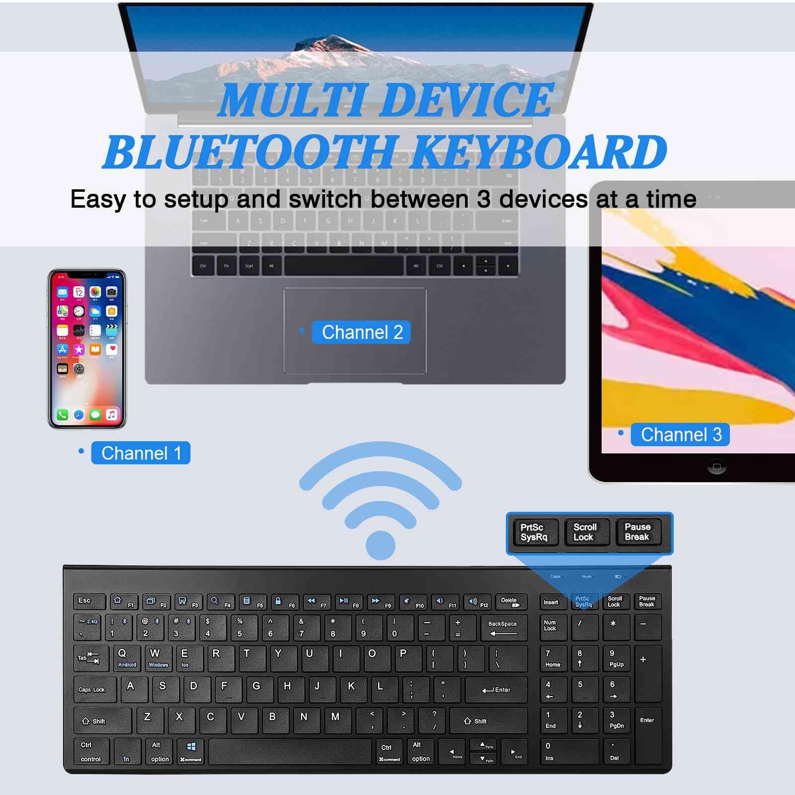 Rechargeable Wireless Keyboard Mouse, UrbanX Slim Thin Low Profile Keyboard and Mouse Combo with Numeric Keypad Silent Keys for Infinix Note 10 Pro NFC - Black 3