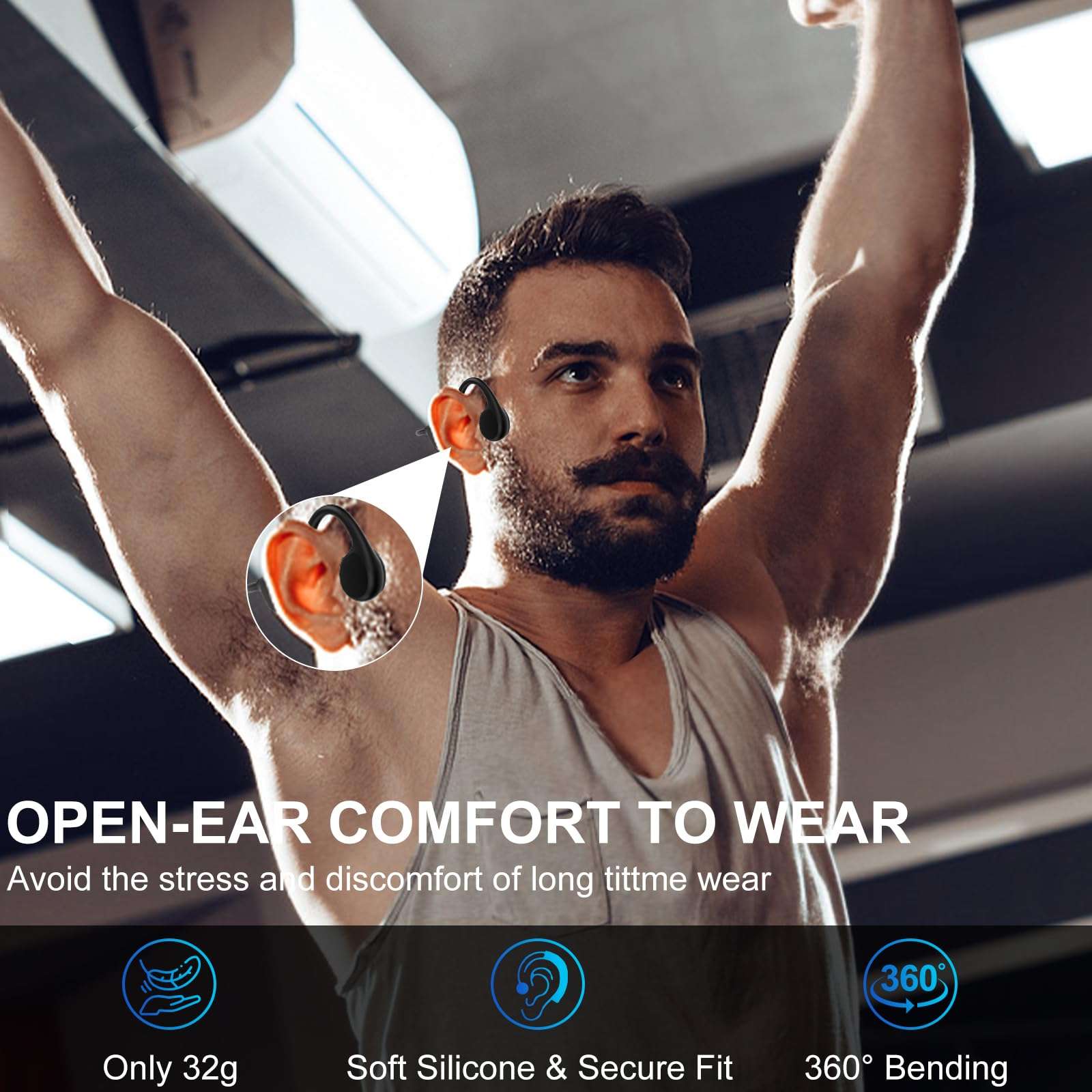 Bone Conduction Swimming Headphones,Wireless IPX8 Waterproof Open-Ear Headphones/Earphones, 32G MP3 Player Underwater Headset/Earbuds, Sports Headphones for Swimming, Diving 5