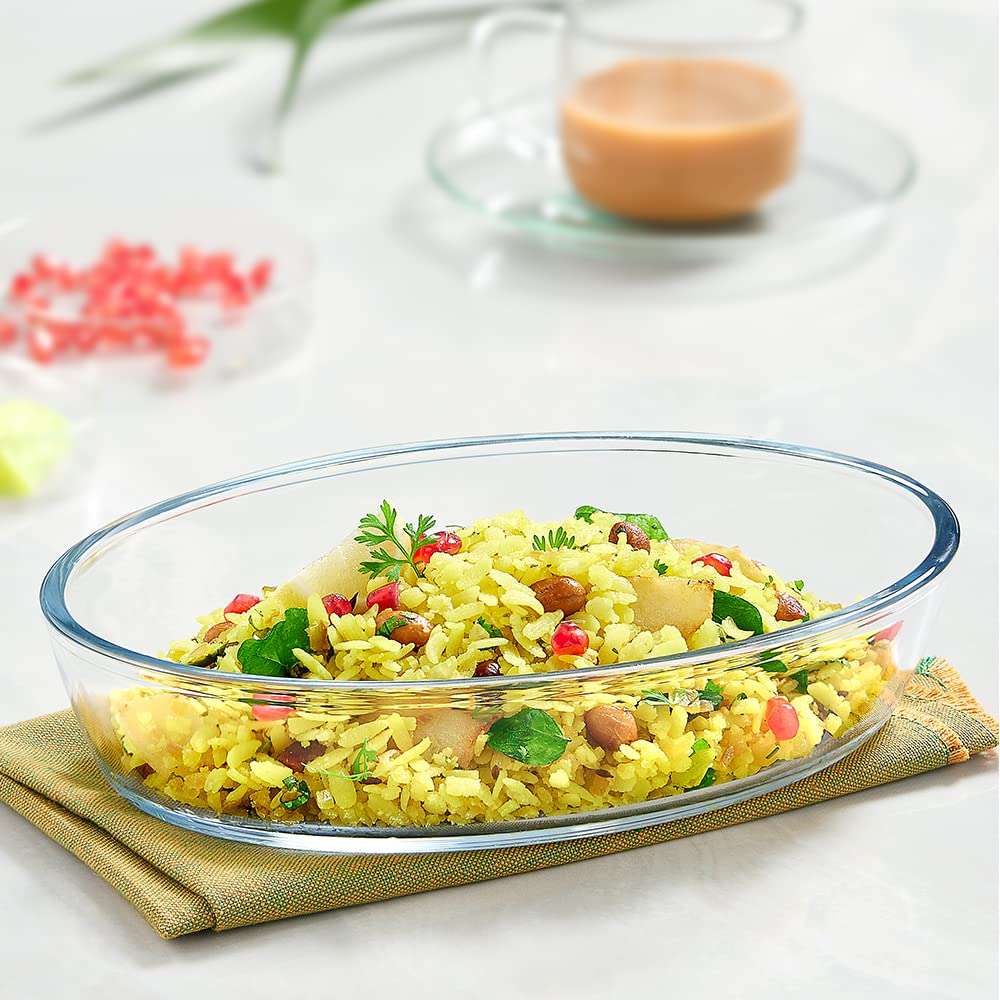 Borosil Basic Glass Mixing & Serving Bowls, Microwave Safe Bowls, Set of 1 (900 ml), Borosilicate Glass, Clear & Borosil - Oval Baking Dish, 700 ml, Transparent 6