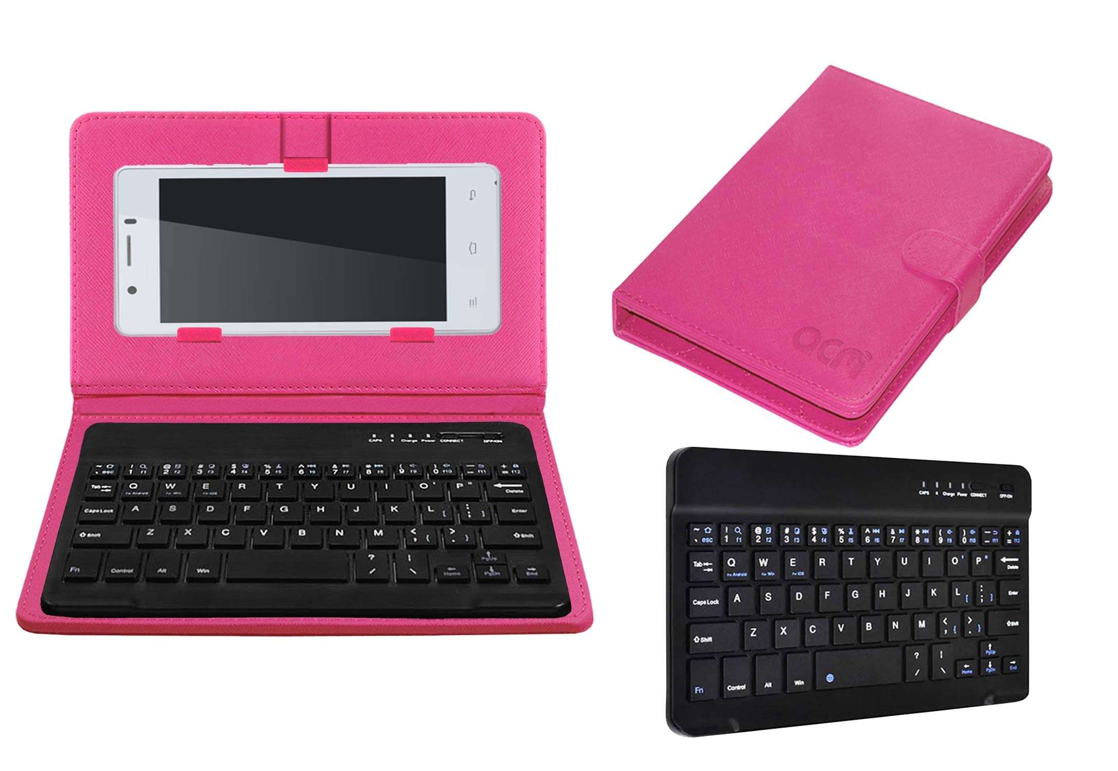 Acm Bluetooth Keyboard Case Compatible with Gionee Pioneer P4 Mobile Flip Cover Stand Study Gaming Pink 1