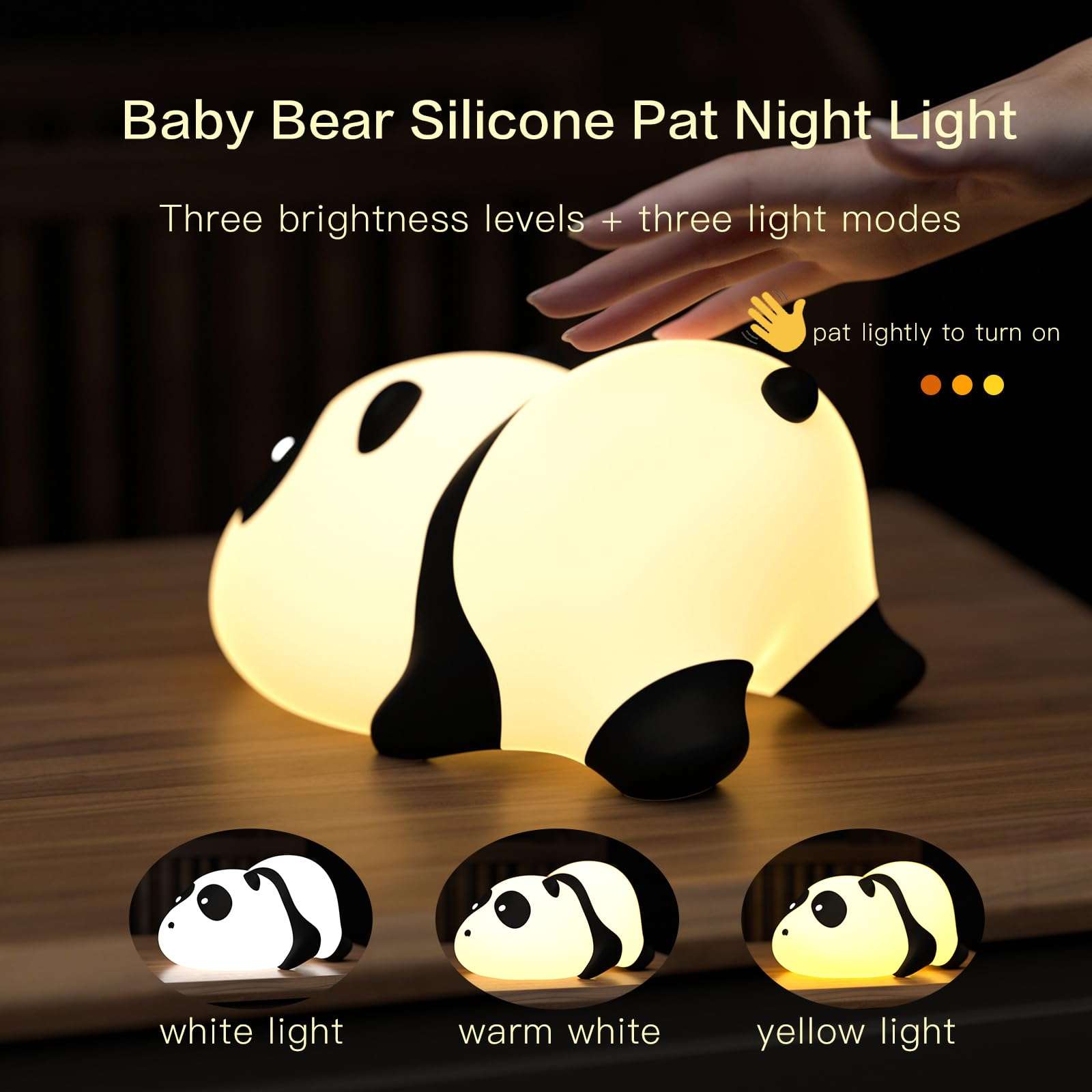 Redreco, Naughty Bear Kids Night Light, Cute LED Soft Silicone Light, LED Dimmable Nursery Night Light, Kids Room Boys Girls Gift Rechargeable 3