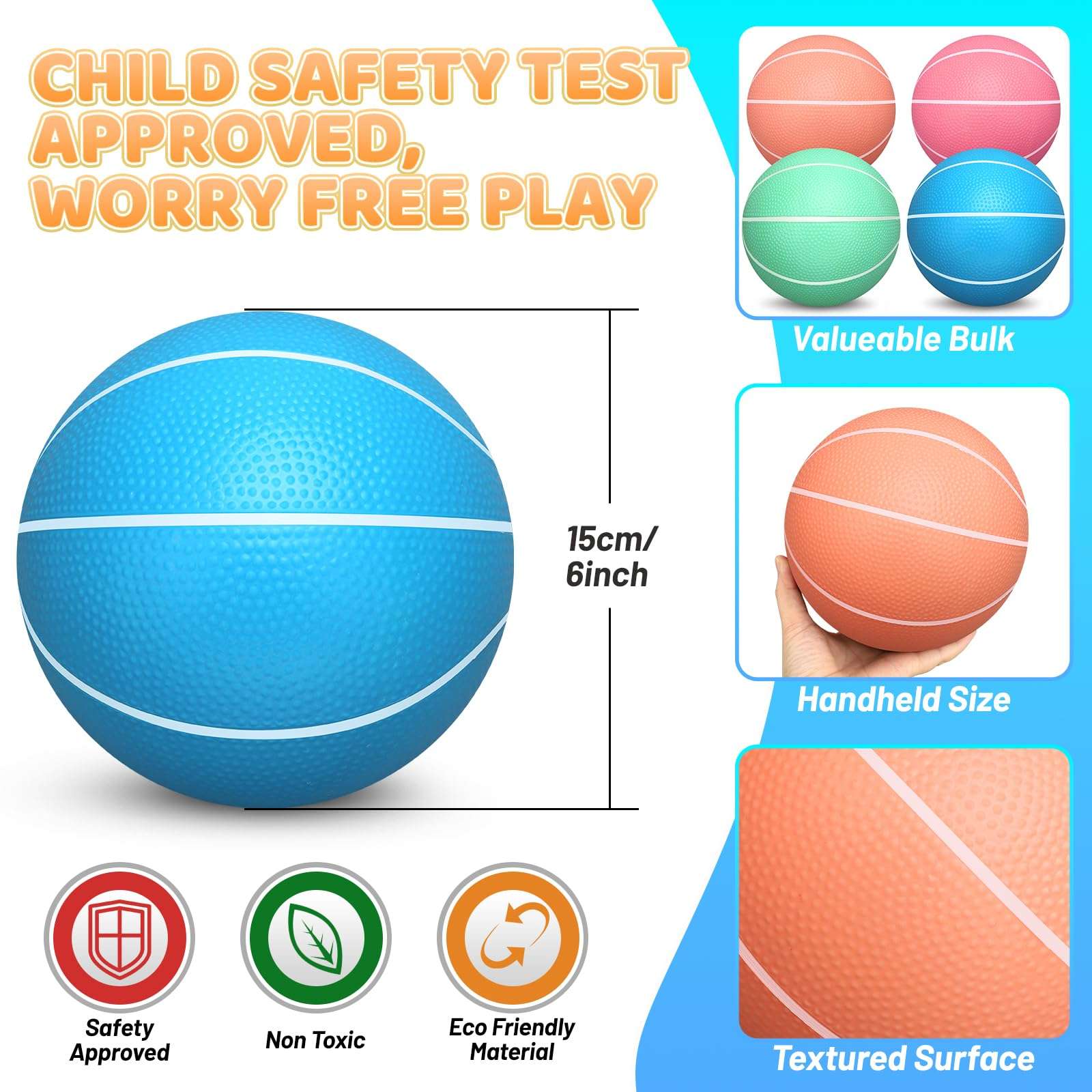 7 Inch PVC Mini Basketball for Indoor Basketball Hoops, 7" Rubber Small Toddler Basketball for Over Door Basketball Hoop Sets, Little Pool Basketballs for Kids, Stocking Stuffer(3 PCS with Air Pump) 4
