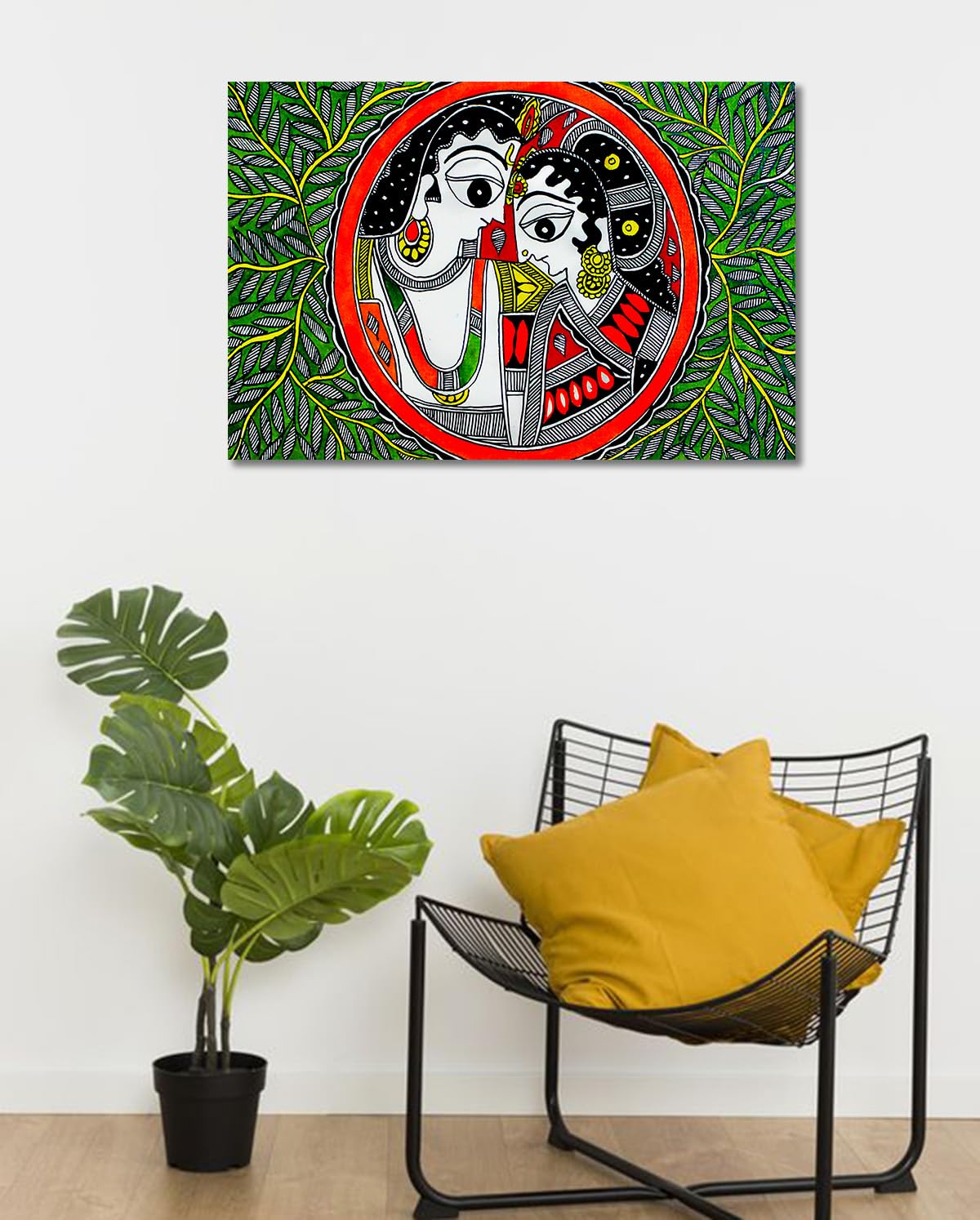 Tamatina Madhubani Art Canvas Painting | Sri Ram and Sita | Traditional Art Unframed painting for Home décor|size - 36X24 Inches.b447 5