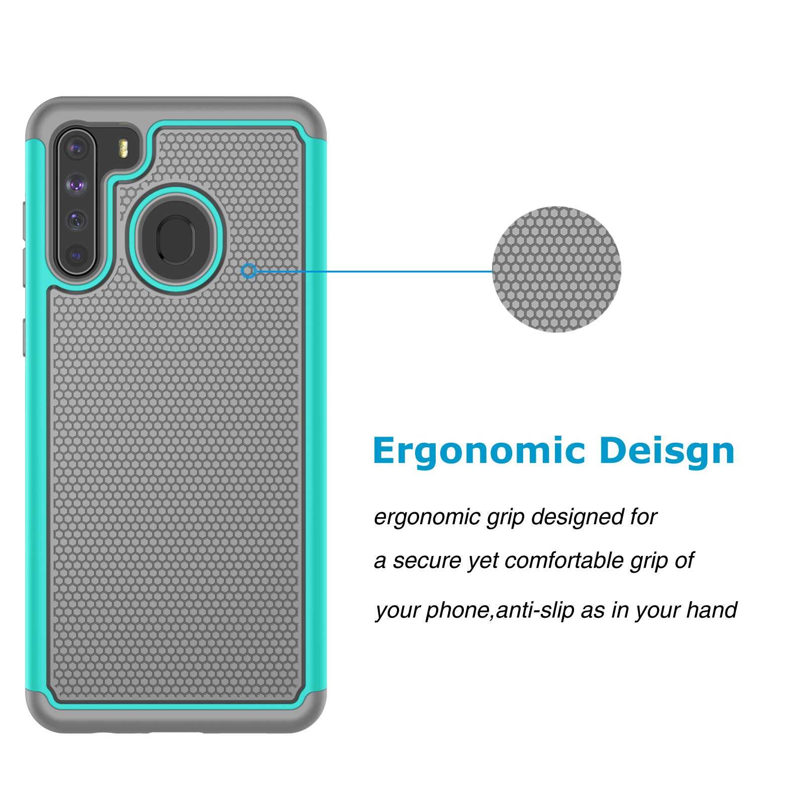 Takfox Galaxy A21 Case, Phone Case for Samsung A21, Heavy Duty Shockproof Rugged Cover Hard Plastic & Soft Silicone Dual Layer Protective Bumper Case for Samsung Galaxy A21-Turquoise 3