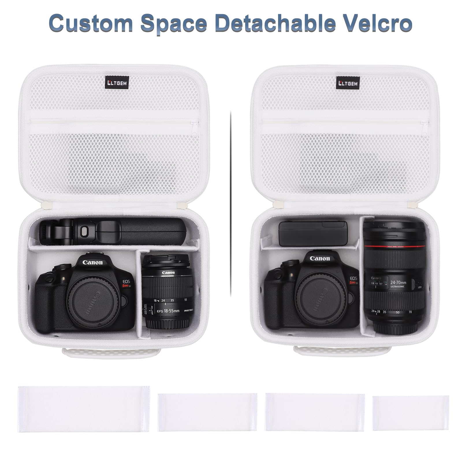 L LTGEM Camera Case Compatible with Canon EOS Rebel T7 / R100 / R50 / R5 / R6 Mark II / R7 / R8 / 90D / 5D Mark IV, Sony, Nikon DSLR Camera, Lens, Tripod, Pink & White 6
