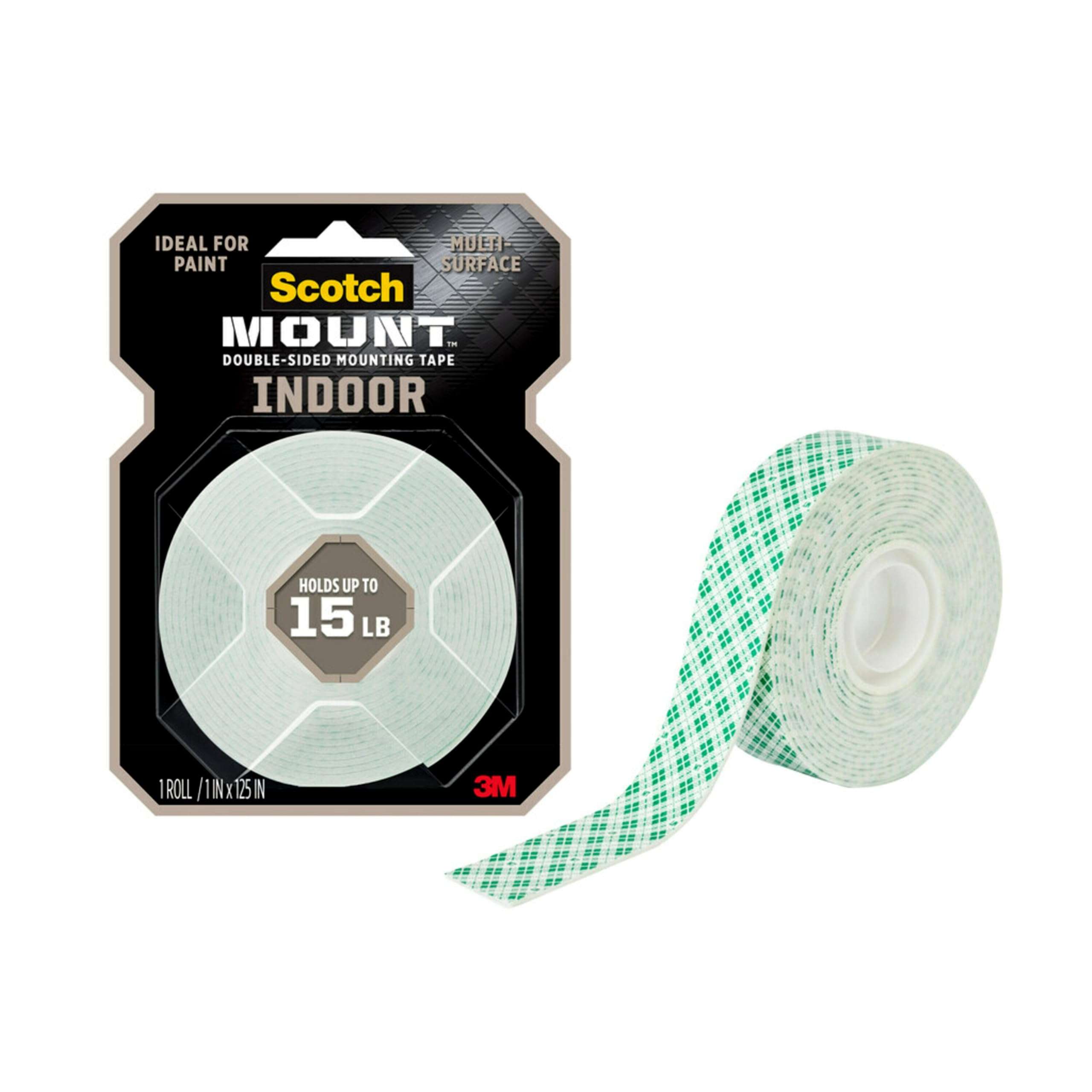 Scotch-Mount Indoor Double-Sided Mounting White Tape, 1 in x 125 in (10.4 ft), Features 3M Industrial Strength Adhesive, No Mess or Tools (314H-MED) 1