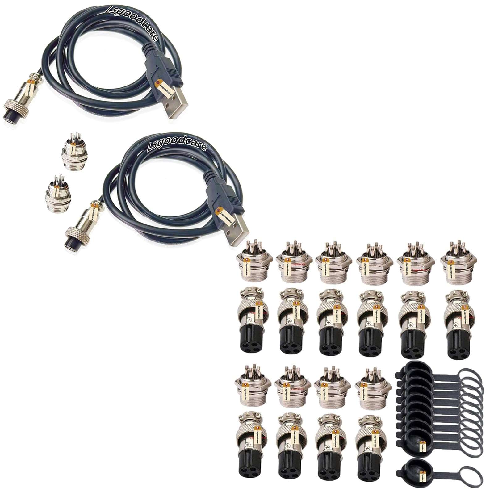 Lsgoodcare 10Pairs 16MM 4 Pin Din Female Male Aviation Connector Plug GX12-4pin USB Aviation Connector Plug Female with Shielded Cable 1