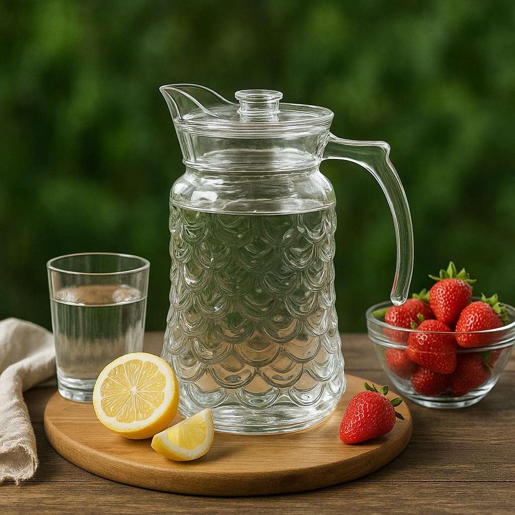 Water Jug - Detox Glass Jugs with Lid for Dining Table - Elegant 1700 ml Transparent Pitcher for Juice, Iced Tea, Infused Water, Milk, Lemonade, Hot & Cold Beverages, WATERJUGS_Laguna_1700ML 1