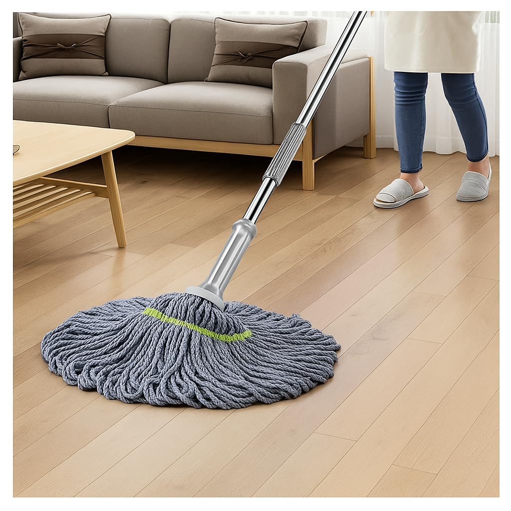 Self-Wringing Microfibre Twist Mop with Stainless Steel Handle, Grey and Green, Hands-Free Cleaning 3