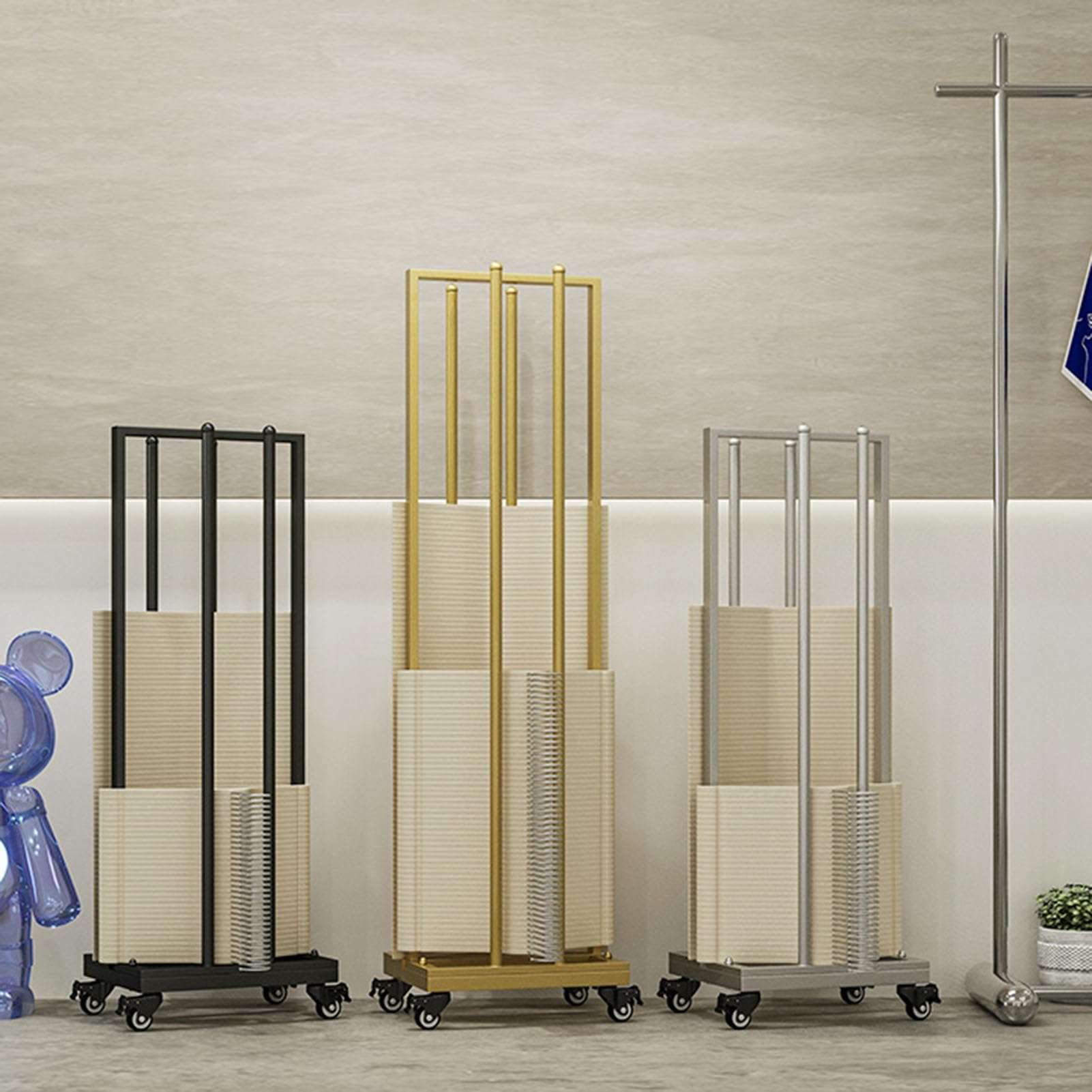 Clothes Hanger Stacker,Hanger Storage Cart,Floor-Standing Movable Clothes Hanger Storage Rack,for Clothing Stores,Laundry Rooms,Closets(Gold,35x30x100cm) 6