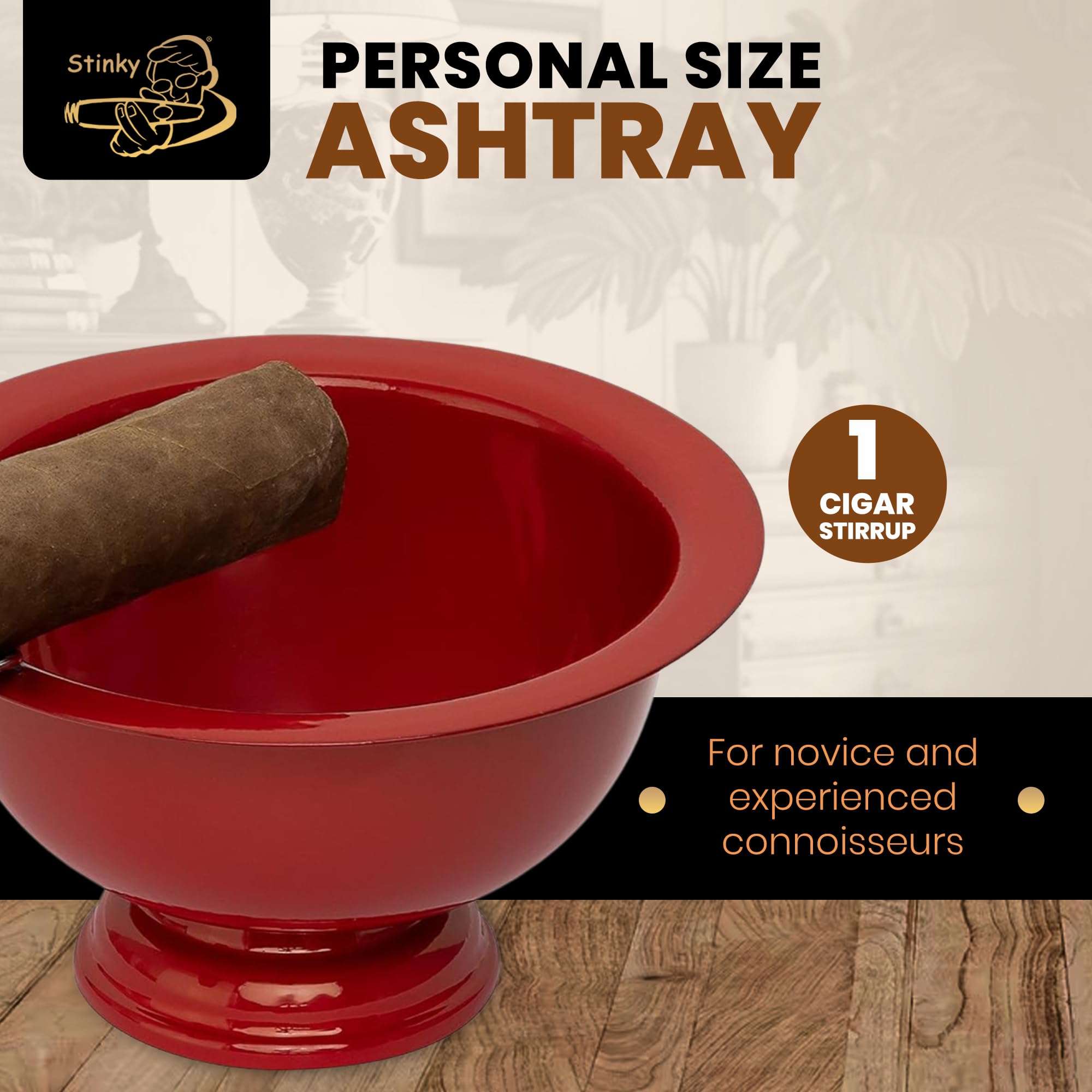 Stinky Cigar Personal Size Ashtray, Matte Red - Compact, Durable Windproof Stainless Steel Design with 1 Stirrup, Deep Bowl, Heat Resistant & Easy to Clean - Perfect Solo Smoker's Companion 2