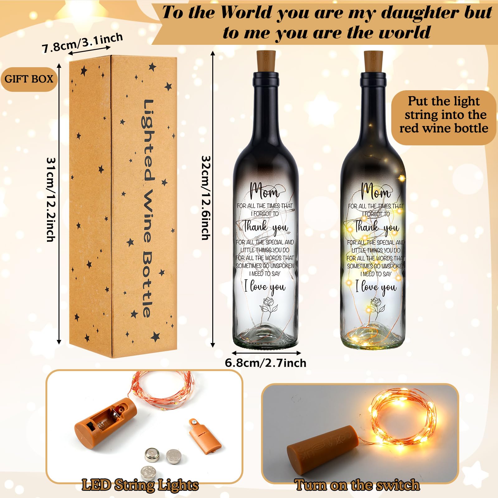 Umigy Christmas Mom Gifts for Women Wine Bottle Lights with Cork Gifts from Daughter Son to Mother Light up Lamp Decor LED Glass Waterproof Cork Light for Home Decorations Birthday Party Holiday Decor 3