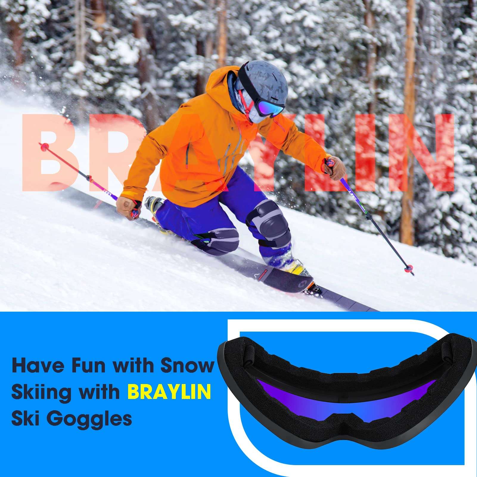 Braylin 2-Pack Kids Ski Goggles, Snowboard Goggles for Men, Women, Youth, Boys or Girls, Snowmobile Goggles 3