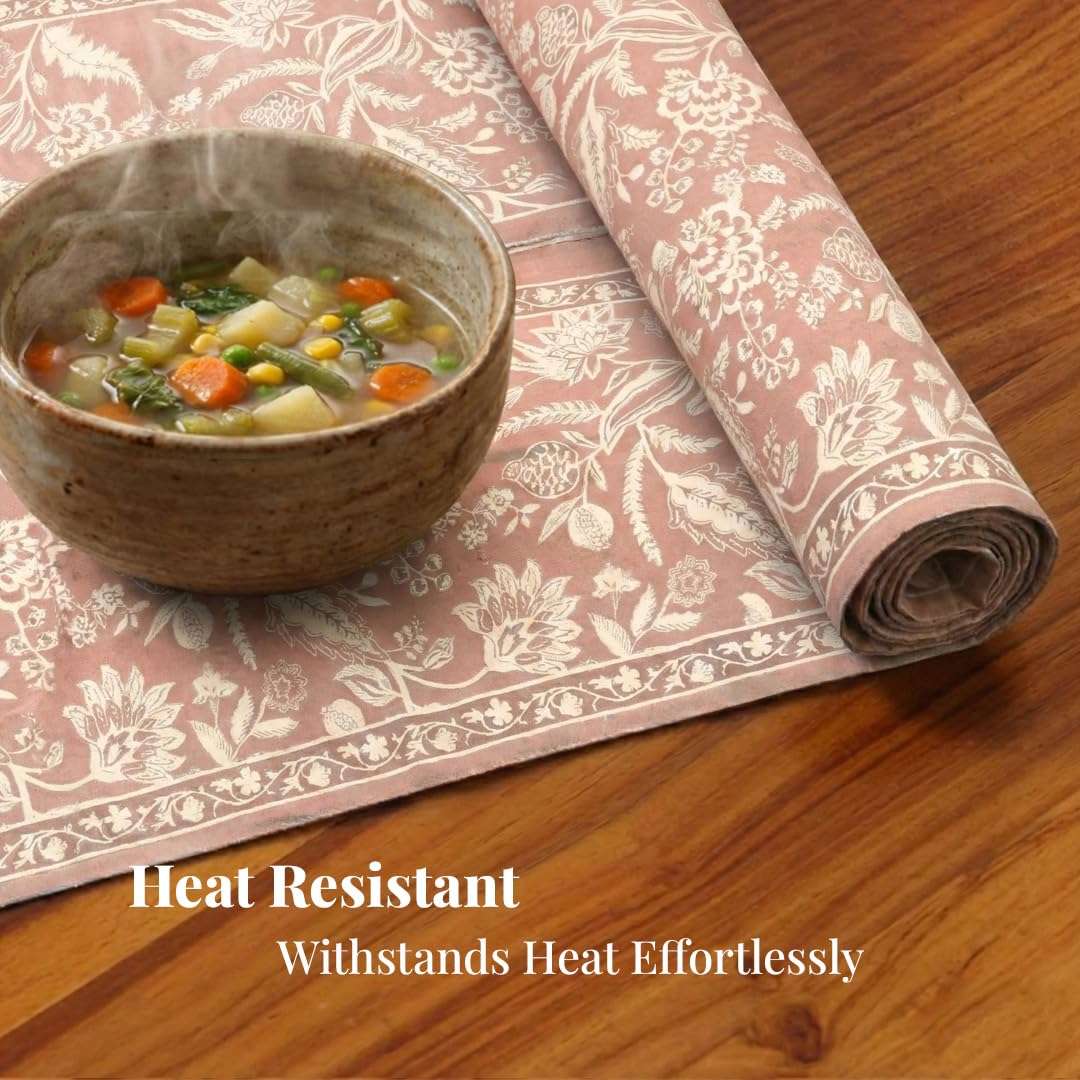 Peepul Tree Handmade Table Runner-4 Seater| Cotton Canvas Fabric Table Runner for Coffee & Centre Table | Non-Slippery | Heat-Resistant |12" x 60"Inch | Peach | Home Decor Gift Items 6