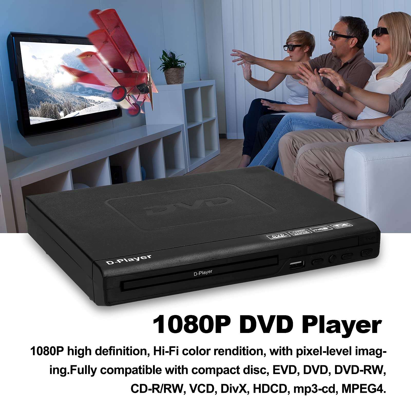 Ankeer Home 1080P High Denifition TV DVD Player Portable VCD MP3 MPEG Viewer with Power-Off Memory Function 6