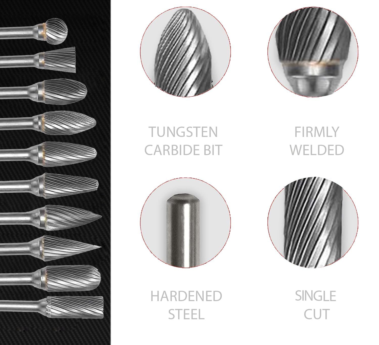 MECRAAF® Super Grade Carbide Rotary Burr Cutter|Single Cut| 6mm Shank (1/4") | Head Dia: 9.5mm|Die Grinder Bit|Cylindrical with radius end|for Metal Wood Carving Engraving Polishing Drilling (B3) 6