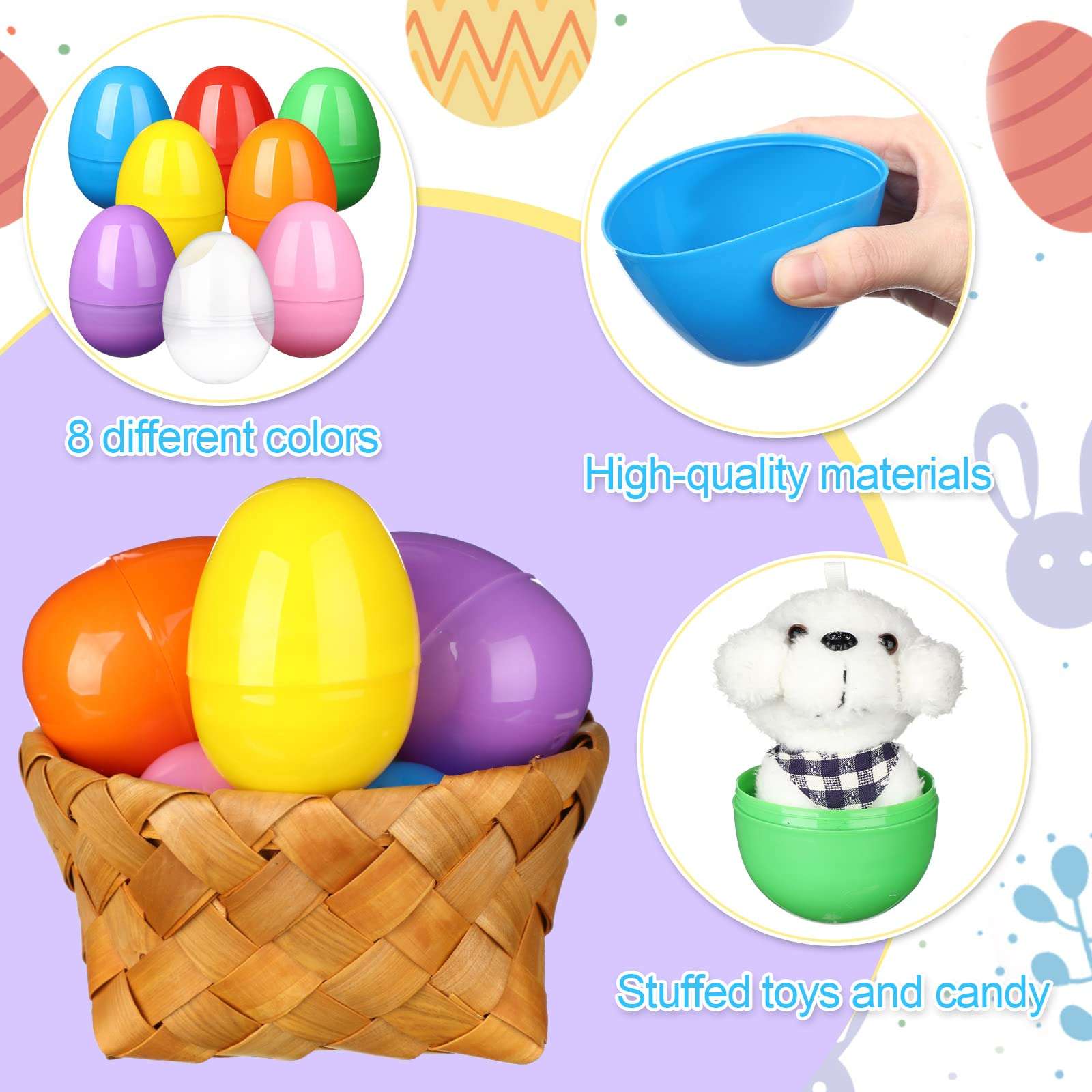 4'' Fillable Easter Eggs 24 Pcs Empty Plastic Easter Eggs Colorful Bright Easter Basket Stuffers for Easter Egg Hunt Surprise Egg For Party Favor Easter Decorations Boys Girls 4