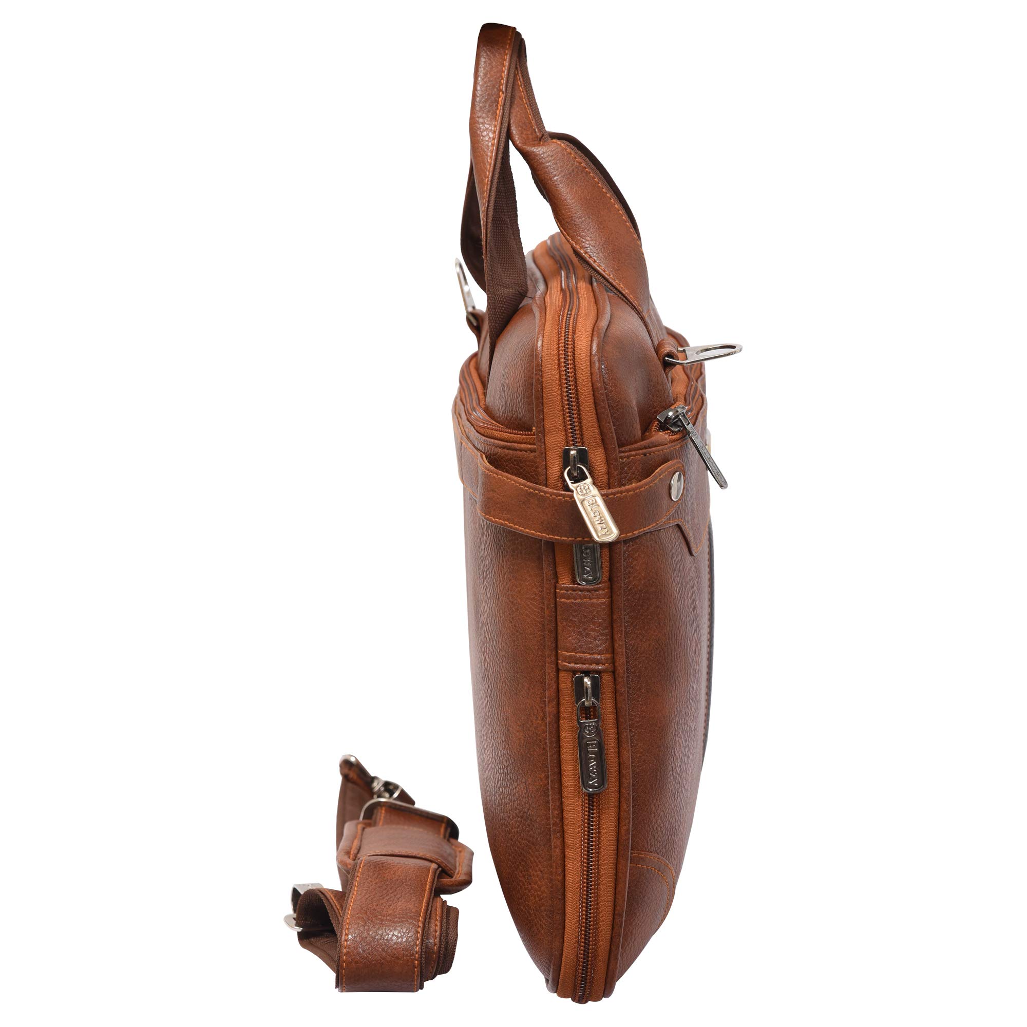 Blowzy Bags PU Leather 14 inch Laptop Expandable Shoulder Messenger Sling Office Bag for Men & Women – (40 x 29 x 6 cm, (Tan) 4