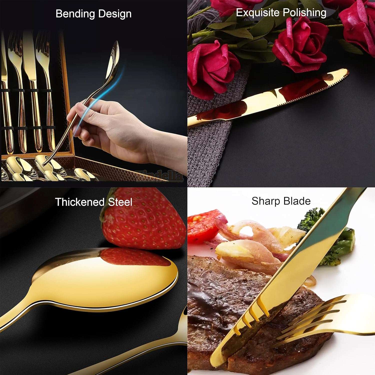 Shipnetic Golden 6-Piece Stainless Steel Cutlery Set Steak Knife Premium Dining Essentials-Stainless Steel Silverware Tableware[ Kitchen, Wedding, Restaurants,Gifting] Use 6