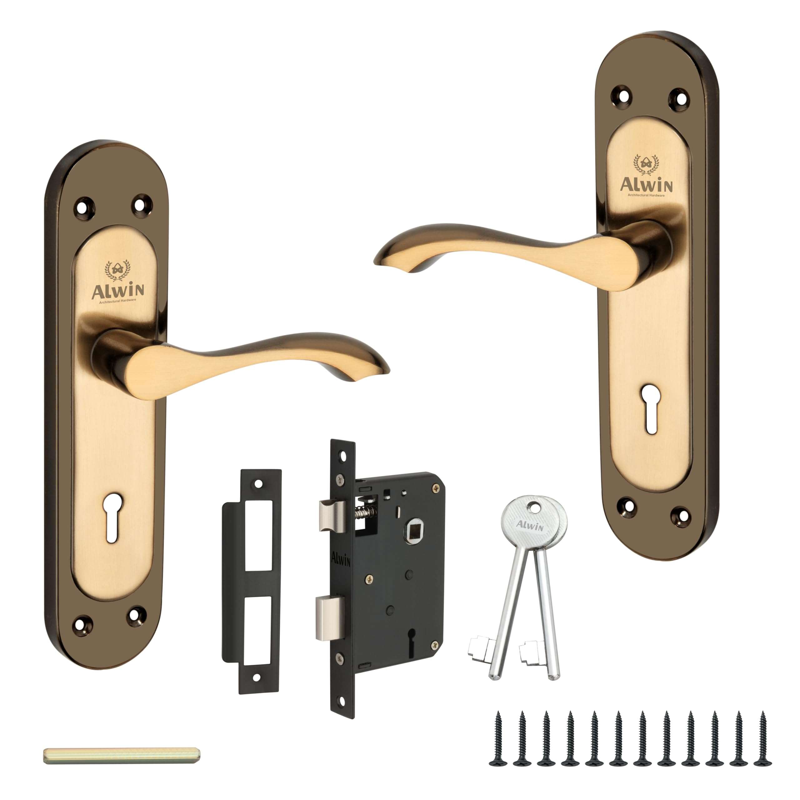 Alwin Royal Oval BG, 8'' Iron Mortise Lockset, 6-Lever, 2 Turn Locking Suitable for Left & Right Handed Maindoor, Bedroom, Living Hall Door in Home, Offices & Hospitals(Black & Gold) 3