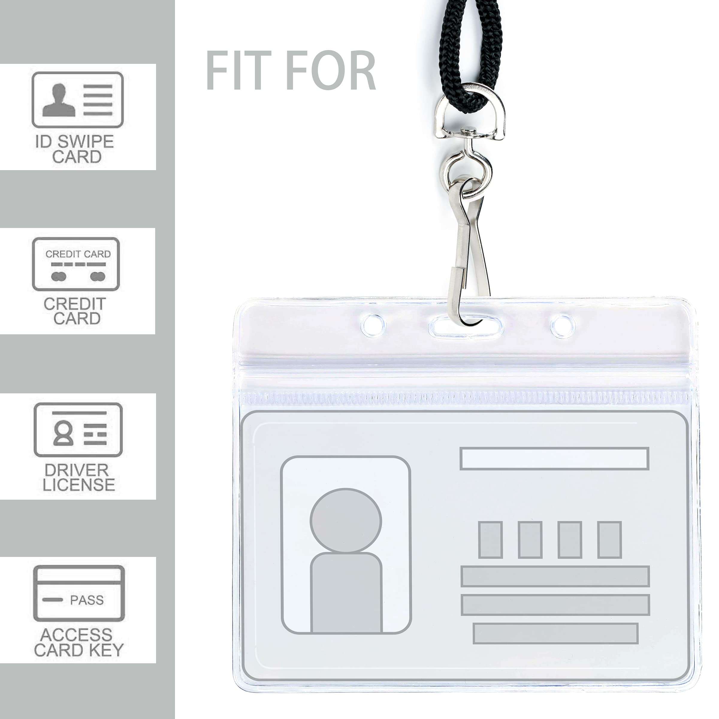 50Pcs Clear Plastic Horizontal Name Tags Badge ID Card Holders and 50Pcs Black Lanyards with Swivel Hook 5