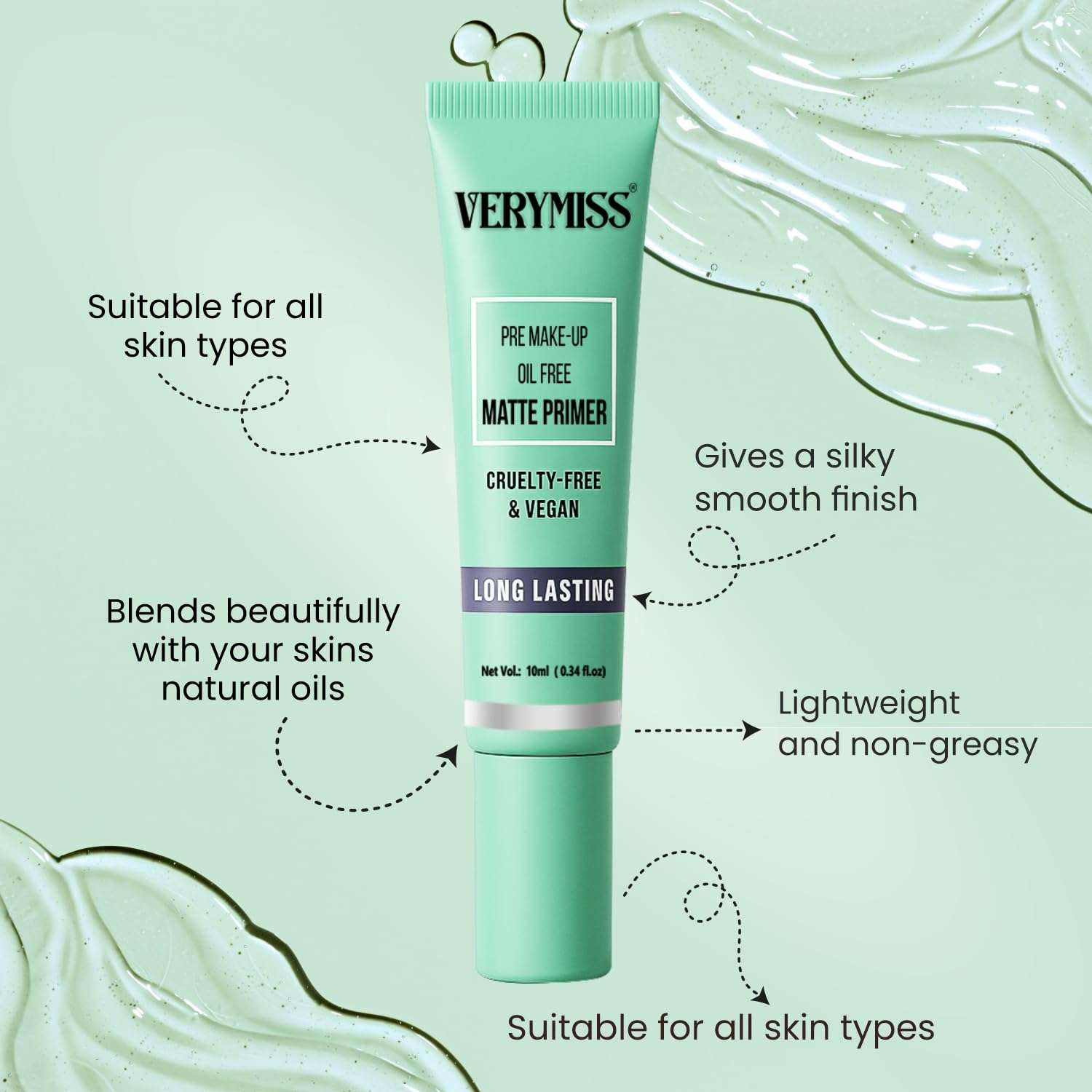 Verymiss Waterproof Foundation & Primer Combo | Natural Finish, Long-Lasting & Lightweight | Pore Blurring + High Coverage Base 5