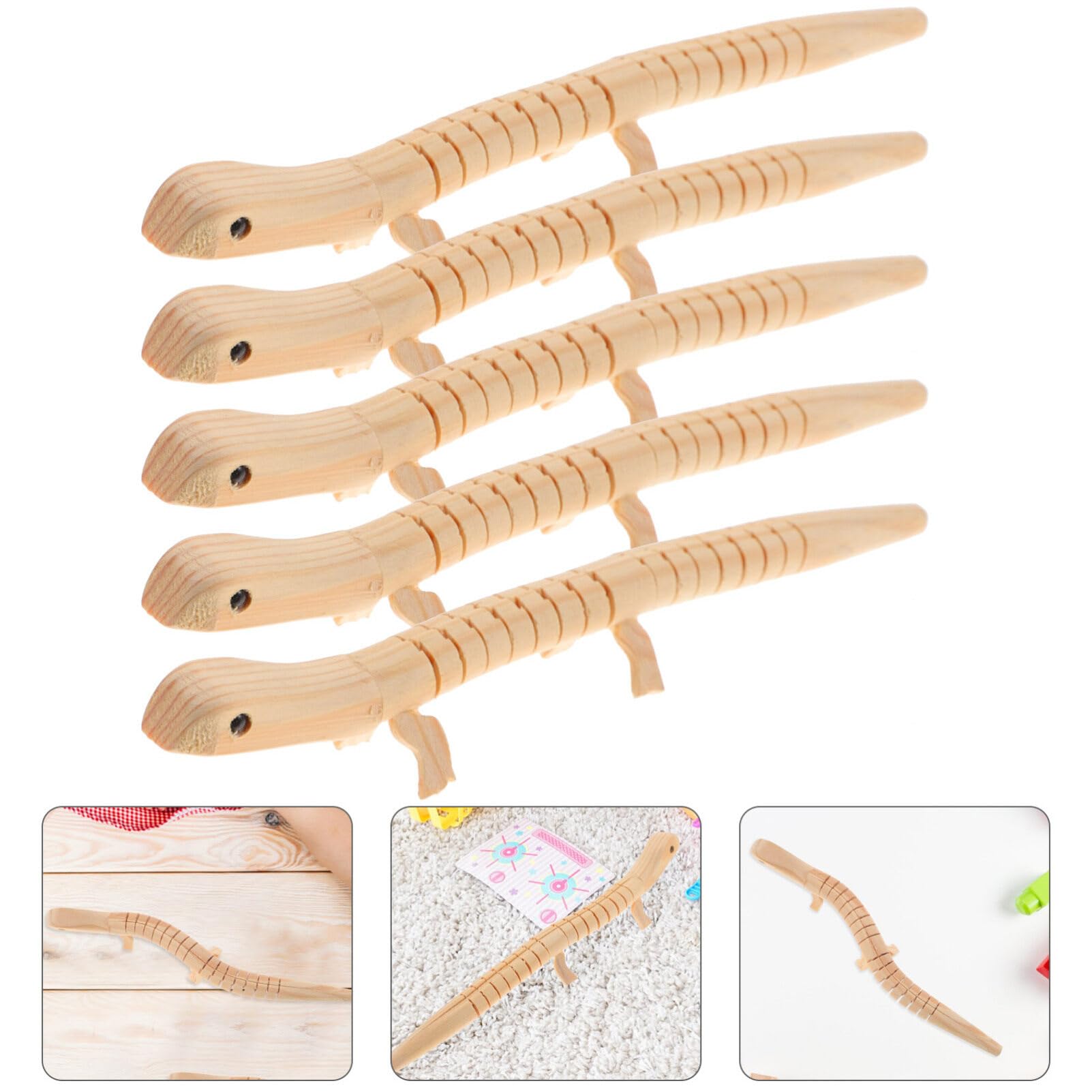 jojofuny 5pcs Wooden Unfinished Lizard Model Toy for Kids DIY Painting: Creative Lizard Plaything, Reptile Figurine Ornament for Art Projects Decoration (Pack of 2) 6