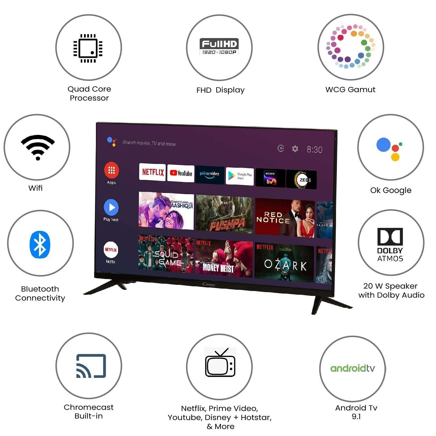 Candy 109 cm (43 inches) Full HD Android Smart LED TV C43KA66 (Black) 4