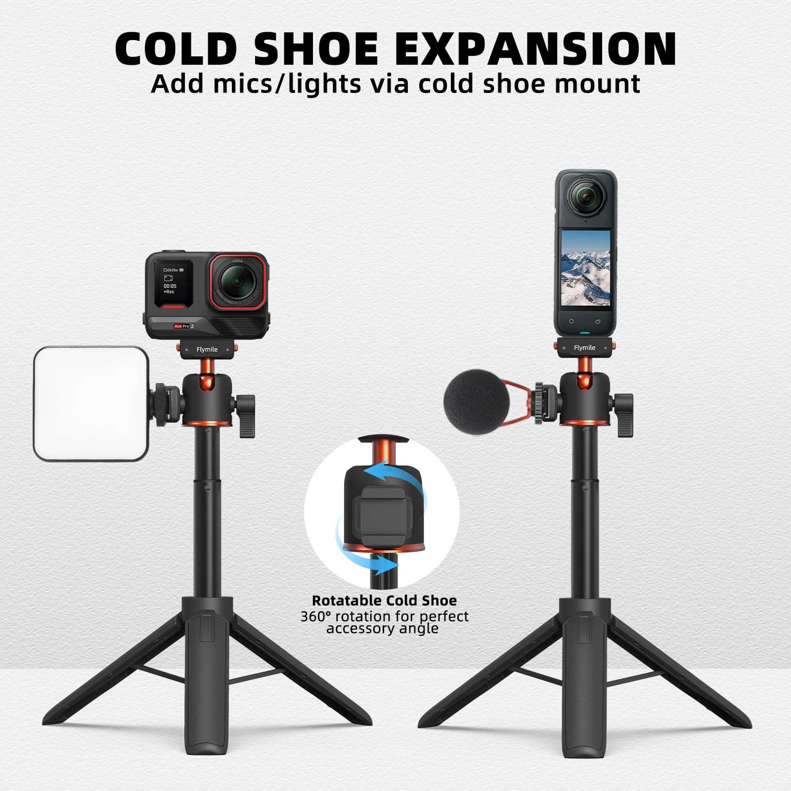 Tripod for Insta360 X5 ACE Pro 2, 21” Selfie Stick Quick Release Extension Rod Mini Table Desk Portable Handle Grip Stand with Cold Shoe for Insta 360 X5 X4 Air, ACE Pro 2 Accessories 5