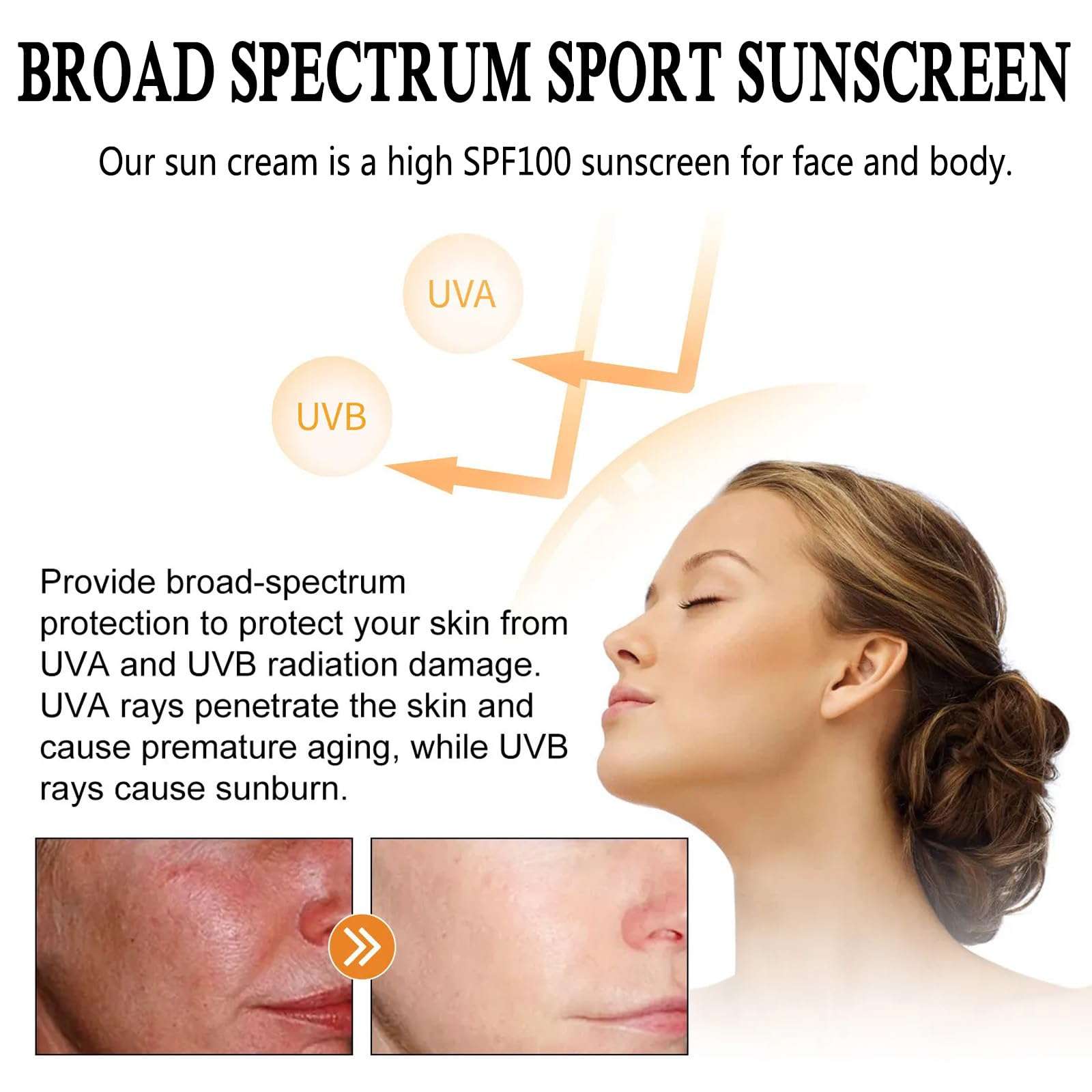 Sport Sunscreen SPF 100 Lotion, Sun Screen Protector Sunscreen for Face & Body, Daily Hydrating Refreshing Oil Free Sun Cream, Instant Sunblock with Broad Spectrum SPF 100+, Travel Size, 50ml 5