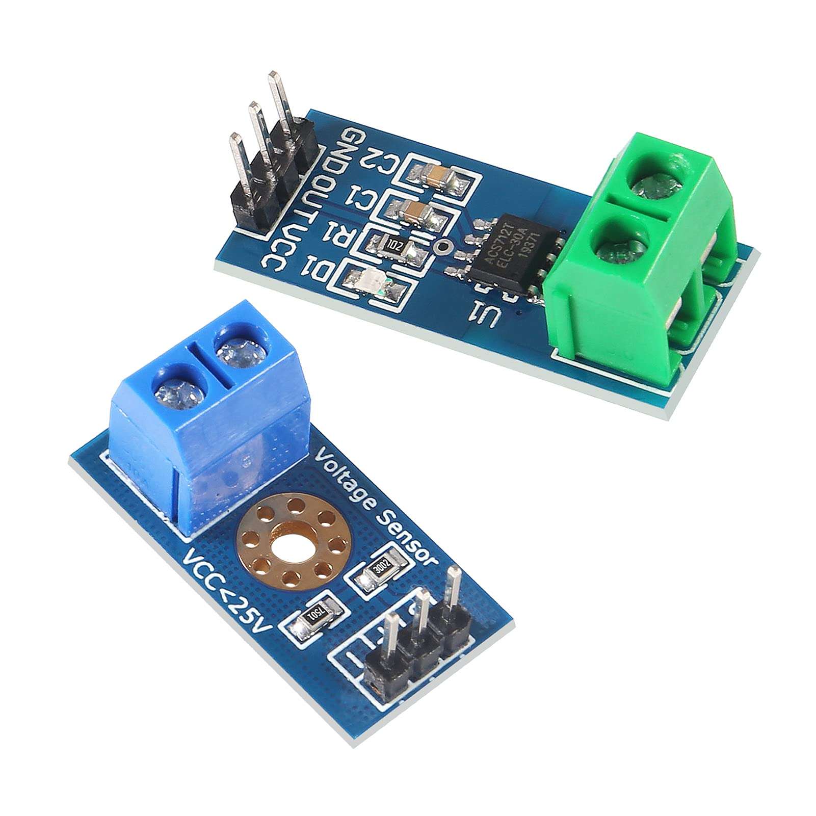 UMLIFE 3pcs ACS712 Hall Effect Current Sensor Module 30A Range ACS712 Module + 3pcs Voltage Sensor Module DC0-25V Voltage Tester Terminal Sensor for Arduino Raspberry Pi 3