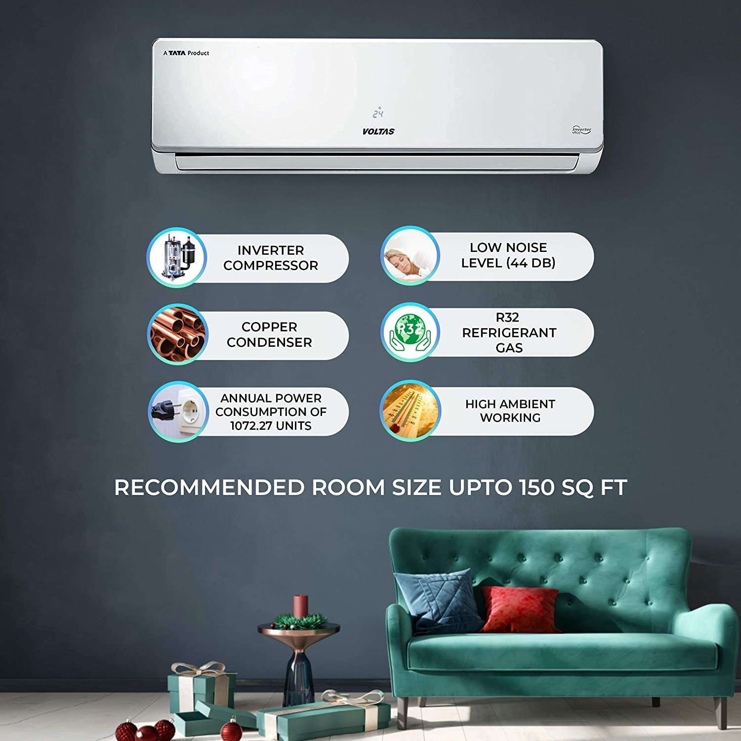 Voltas 1.5 Ton 5 Star Inverter Split AC (Copper 185V PAZS White) 2
