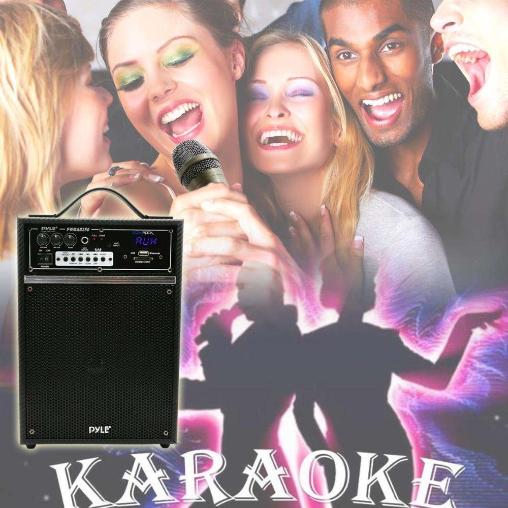 Pyle 300 Watt Outdoor Indoor Wireless Bluetooth Portable PA Speaker 6.5 inch Subwoofer Sound System with USB SD Card Reader, Rechargeable Battery, Wired Microphone, FM Radio, Remote - PWMAB250BK 6